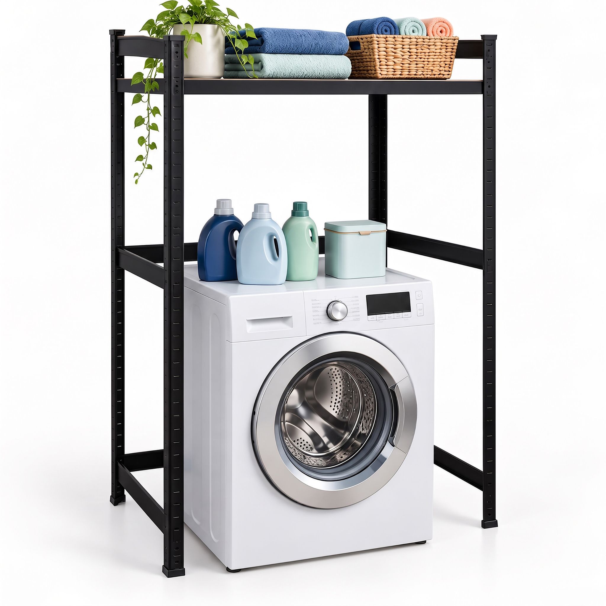 Relaxdays Waschmaschinenregal, Hxbxt: 120 X 90 X 60 Cm, 1 Boden, 200 Kg, Stahl, Mdf, Stecksystem, Regal, Schwarz/braun