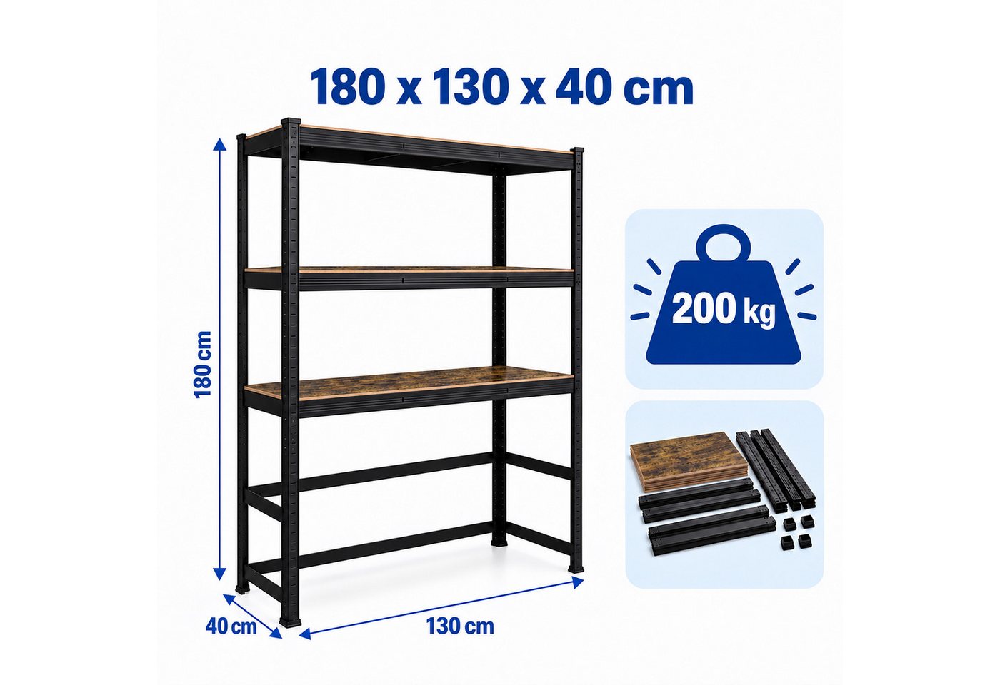 Relaxdays Waschmaschinenregal, Hxbxt: 180 X 130 X 40 Cm, 3 Böden, 600 Kg, Stahl, Mdf, Stecksystem, Regal, Schwarz/braun Bild 2