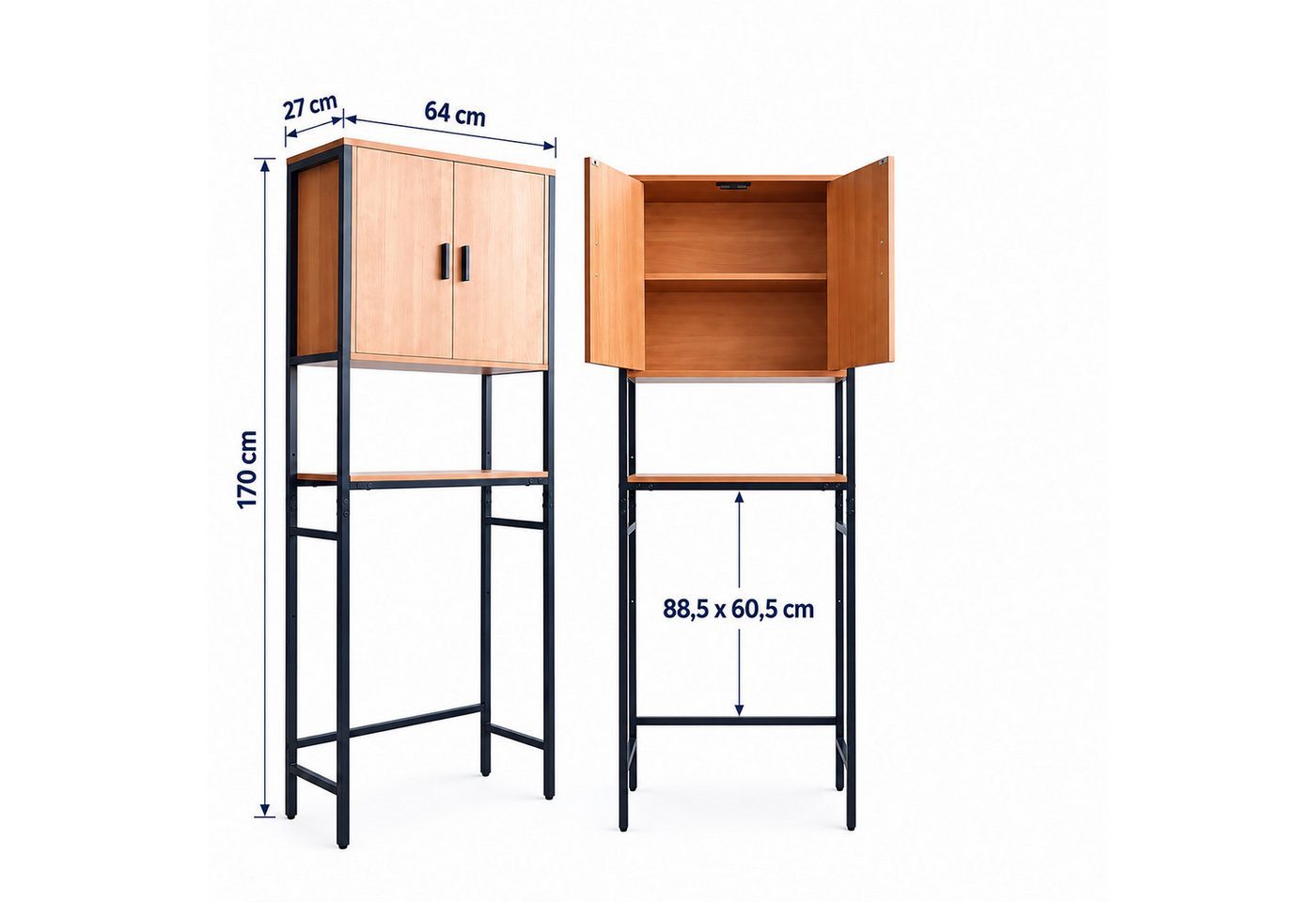 Relaxdays Waschmaschinenschrank, 3 Fächer, Regal Über Waschmaschine, Trockner, Toilette, Hbt 170x64x27 Cm, Schwarz/natur