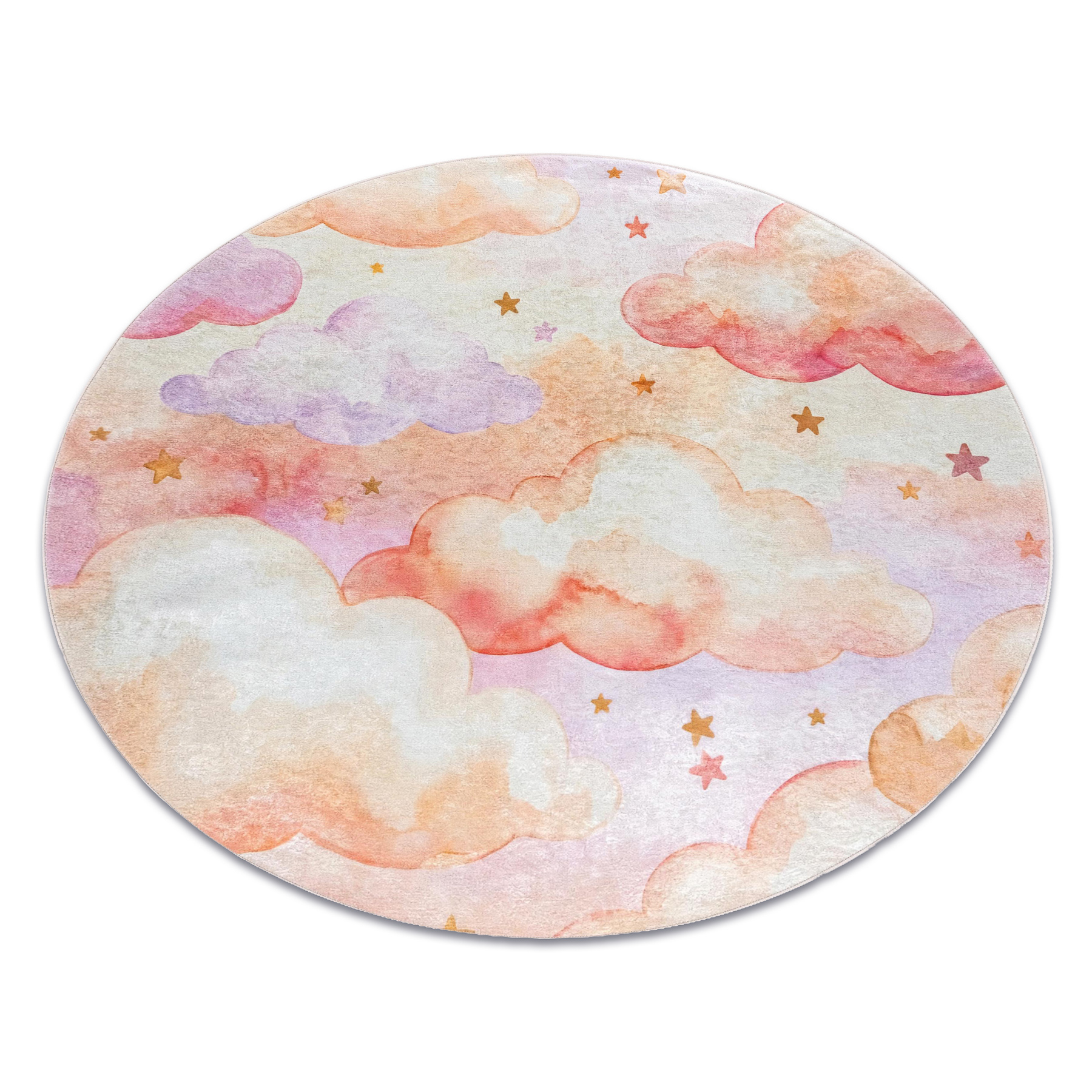 Bambino 61510 Kreis Waschteppich Wolken, Sterne Für Kinder Anti-rutsch - Creme / Rosa Beige Rund 160 Cm