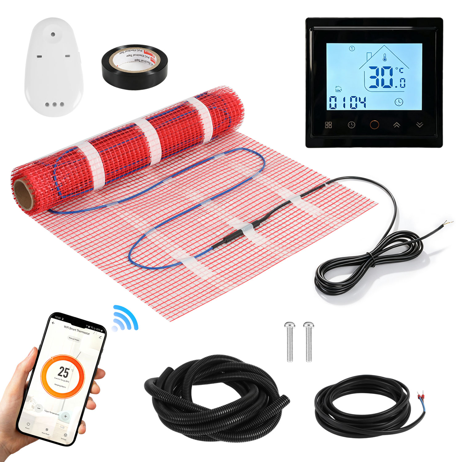 Tolletour Elektrische Fußbodenheizung 150 W/m² 1 M² Mit Wifi Thermostat, Heizmatte Für Fliesen Und Bad