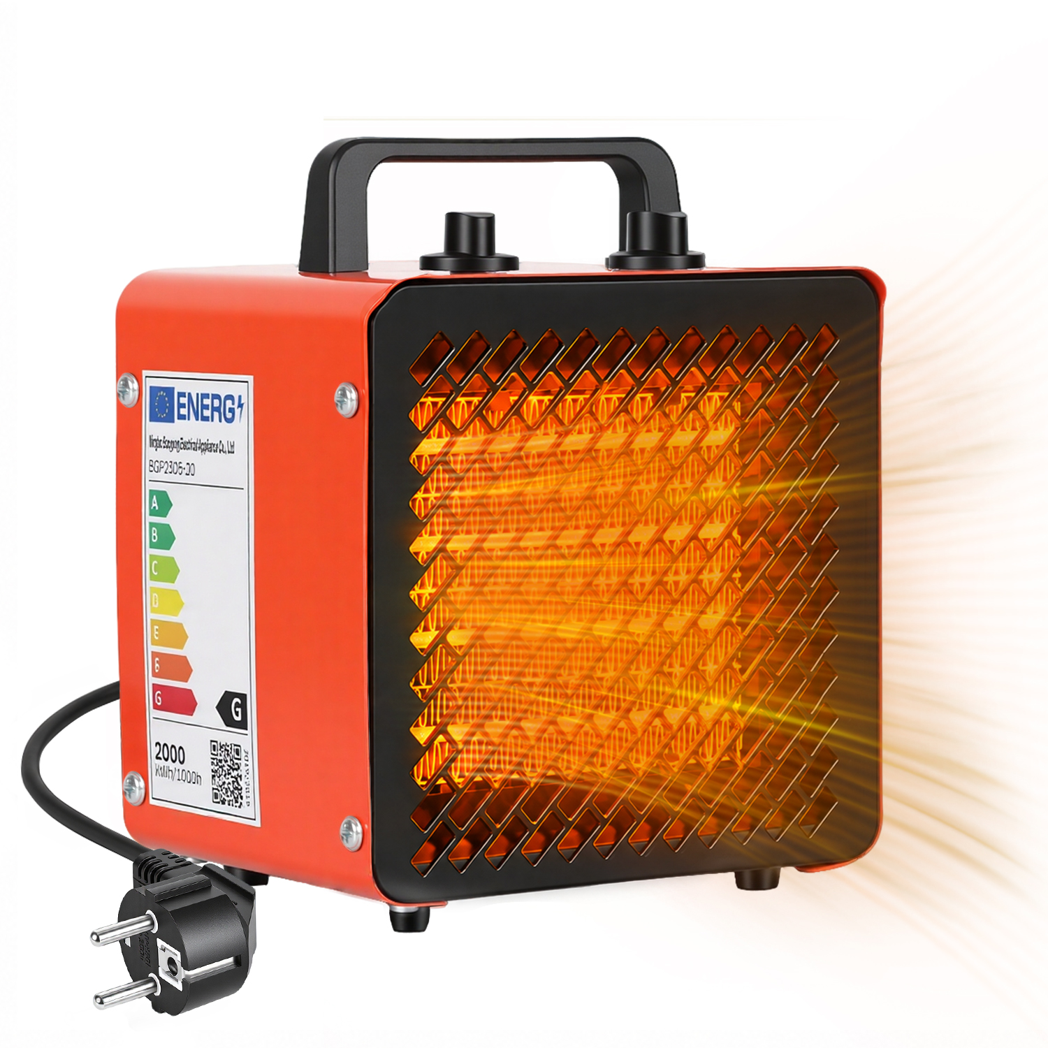 Tolletour 2000w Elektroheizer Heizlüfter, 2 Heizstufen + Kaltluft, Thermostat, Werkstatt Garage, Rot