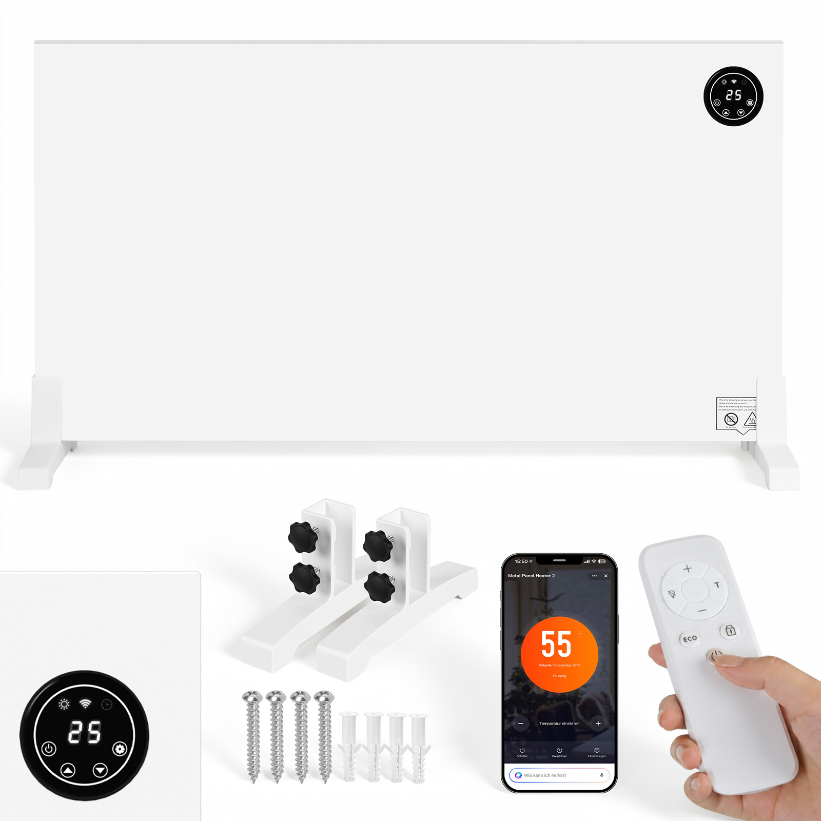 Tolletour Hybrid-infrarotheizung 1000 W Wlan App Fernbedienung Touch Wand & Standheizung