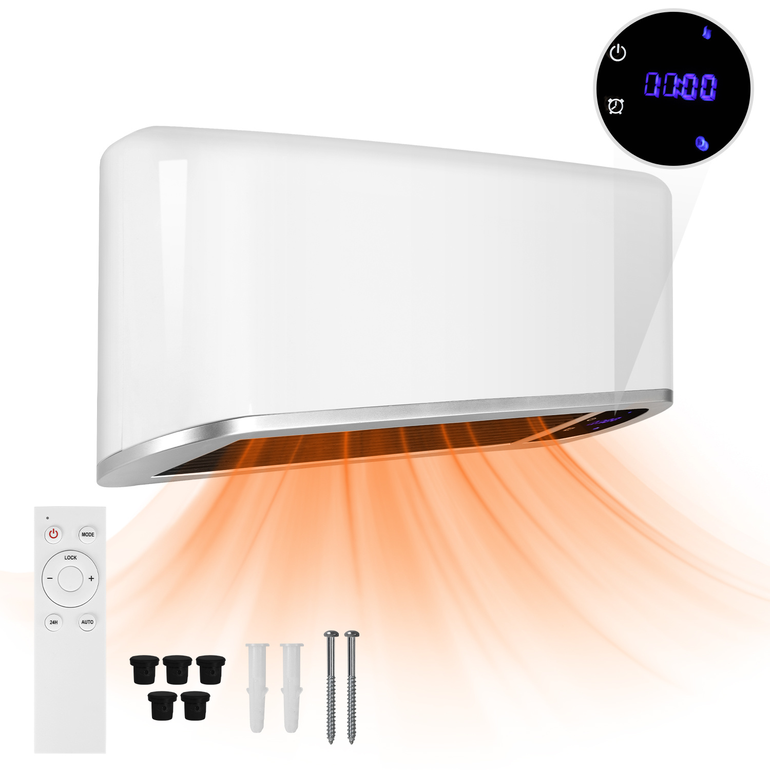 Tolletour Wand Heizlüfter Ventilator Wlan Wandventilator 1000-2000w - Verstellbare Heizstufen Und Timer - Ptc Keramik Heizstrahler Mit Fernbedienung - Ideal Für Innenräume