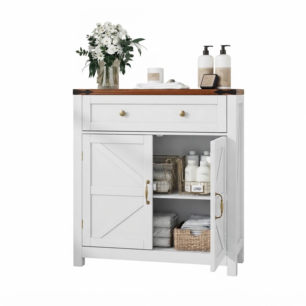 Elvmi Küchenschrank Mit 1 Schublade, 2 Türen Und Verstellbarem Einlegeboden, Mdf, 76 X 30 X 83 Cm, Weiß