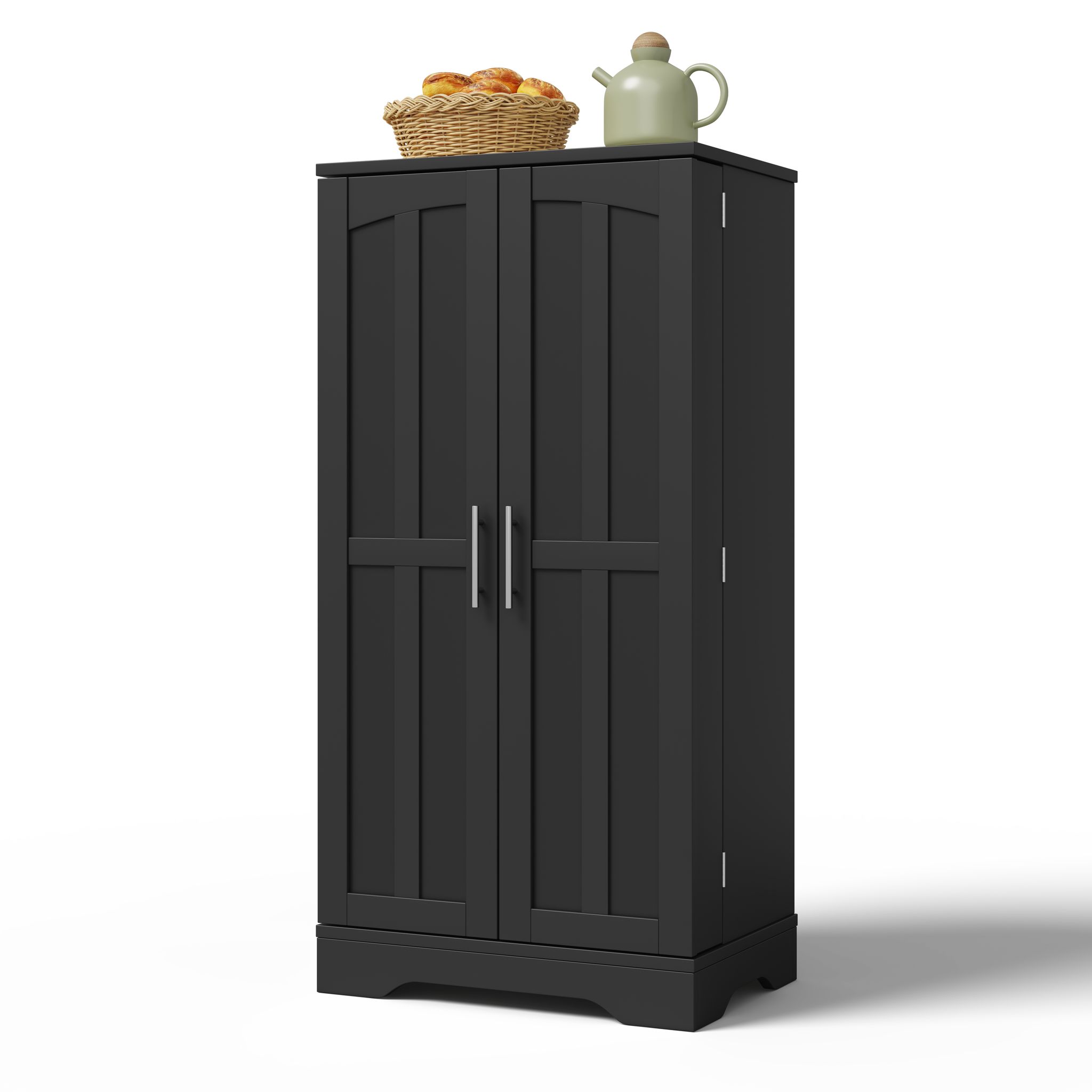 Elvmi Hochschrank Mit 2 Türen, Verstellbarem Einlegeboden Und Led-sensorlicht, Küche, Mdf, 60 X 40 X 120 Cm, Schwarz