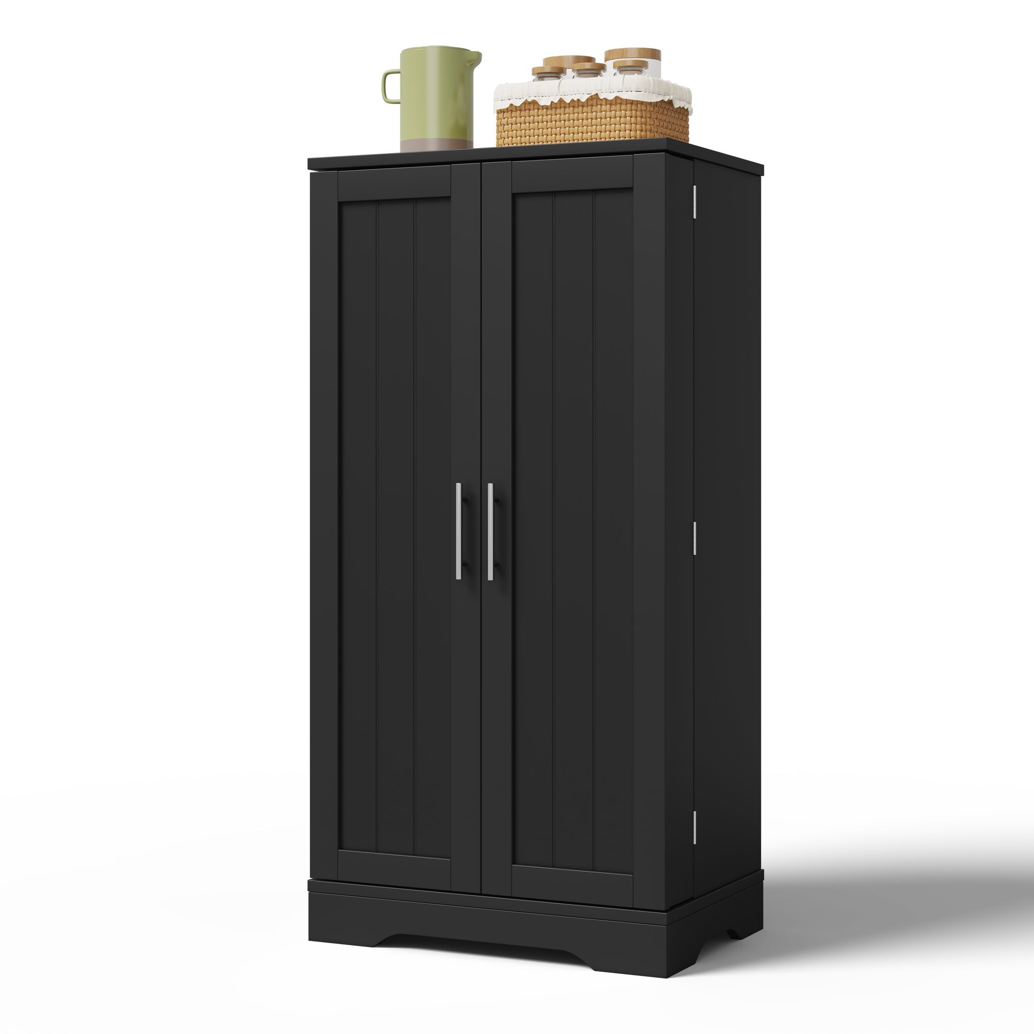 Elvmi Küchenschrank Mit 2 Türen, Verstellbarem Regal Und Led-sensorleuchte, Mdf Schwarz, 120 X 60 X 40 Cm