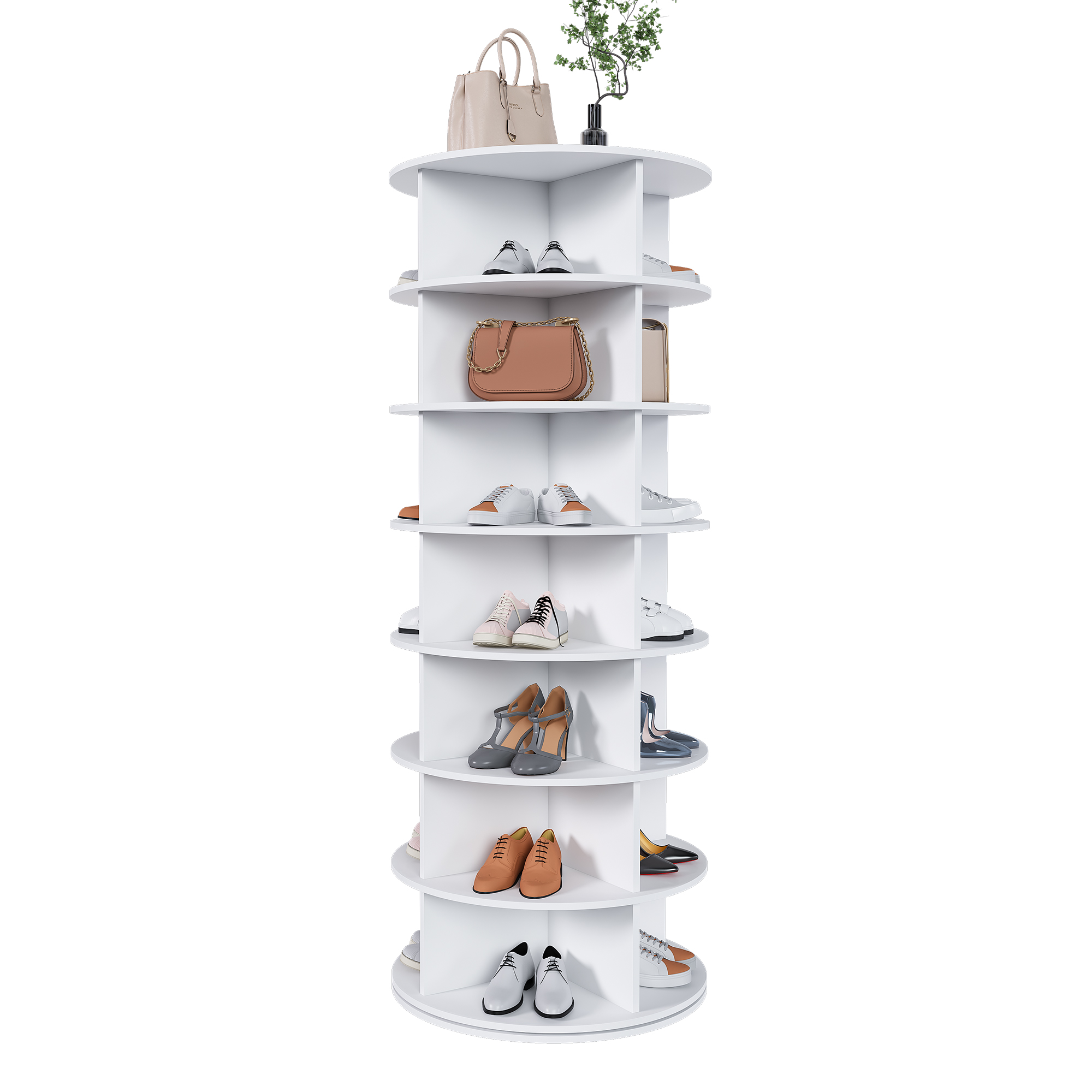 Elvmi Drehbares Schuhregal Mit 7 Ebenen Für 28 Paar Schuhe, 360 Grad Drehfunktion, Aus Pvc, 60 X 60 X 161 Cm, Weiß