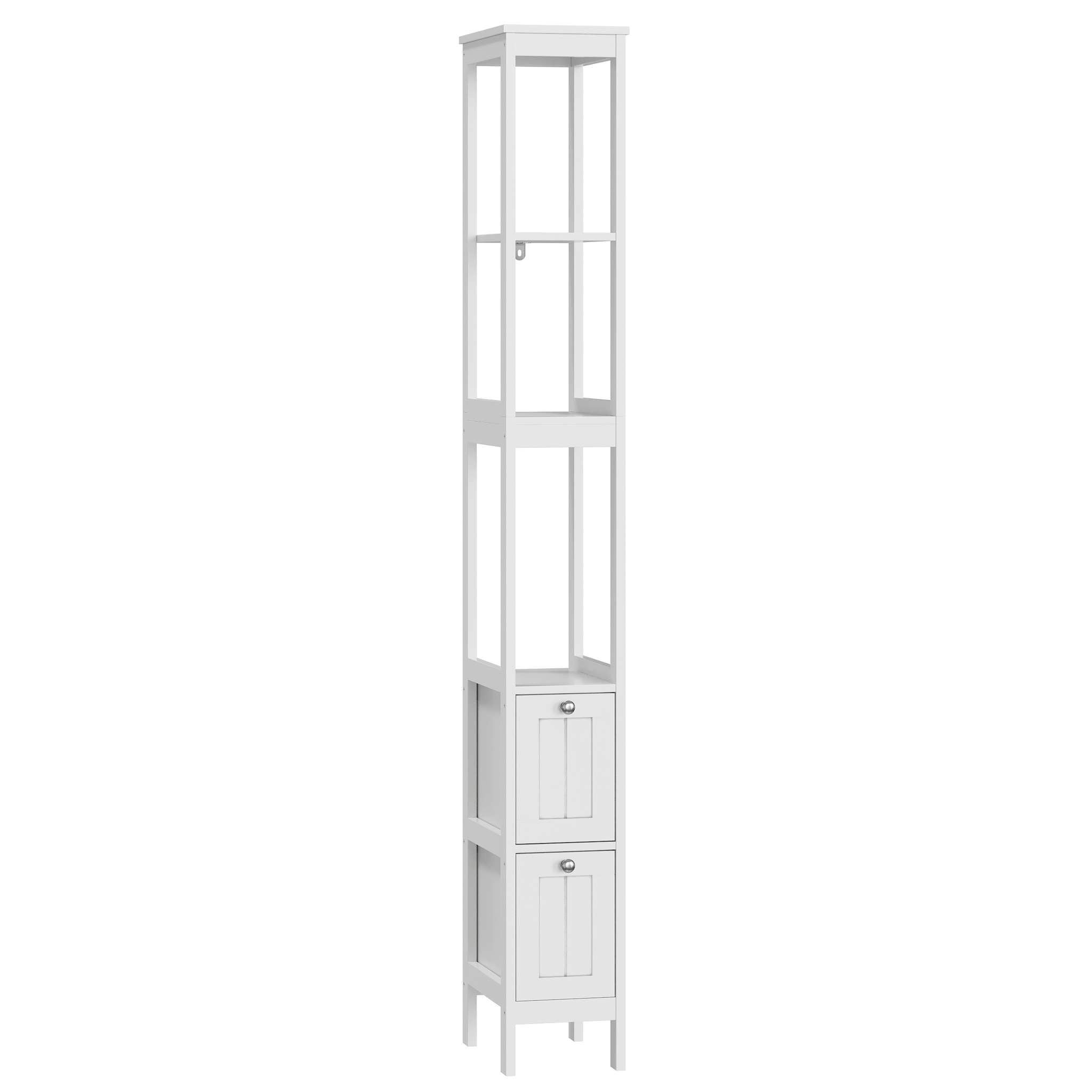Elvmi Badezimmerschrank Mit 2 Schubladen Und 3 Offenen Ablagen, Aus Mdf, Weiß, 20 X 30 X 160 Cm