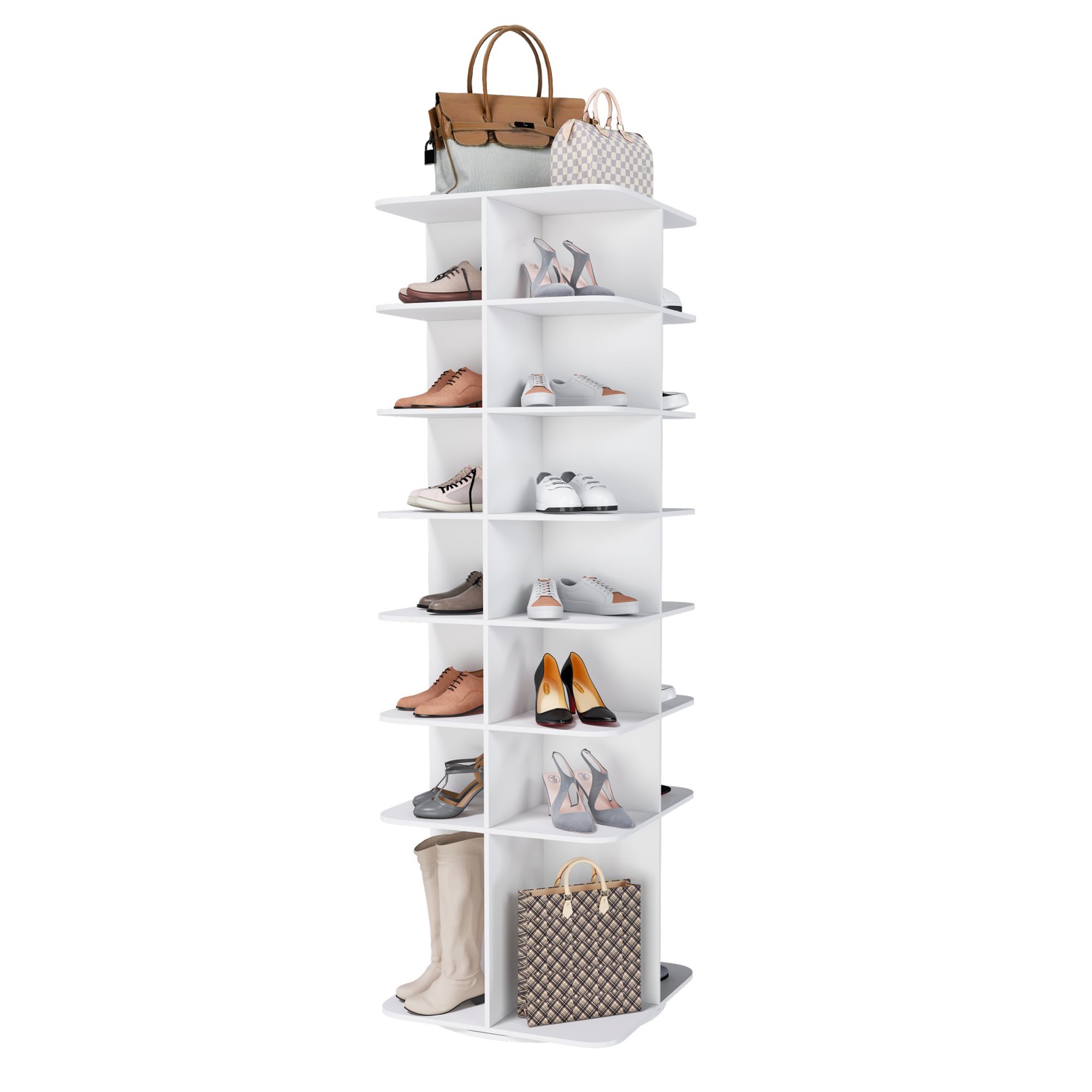Elvmi Drehbares Schuhregal Mit 7 Ebenen Und Erhöhtem Boden Für Flur Aus Pvc 60 X 60 X 184 Cm Weiß