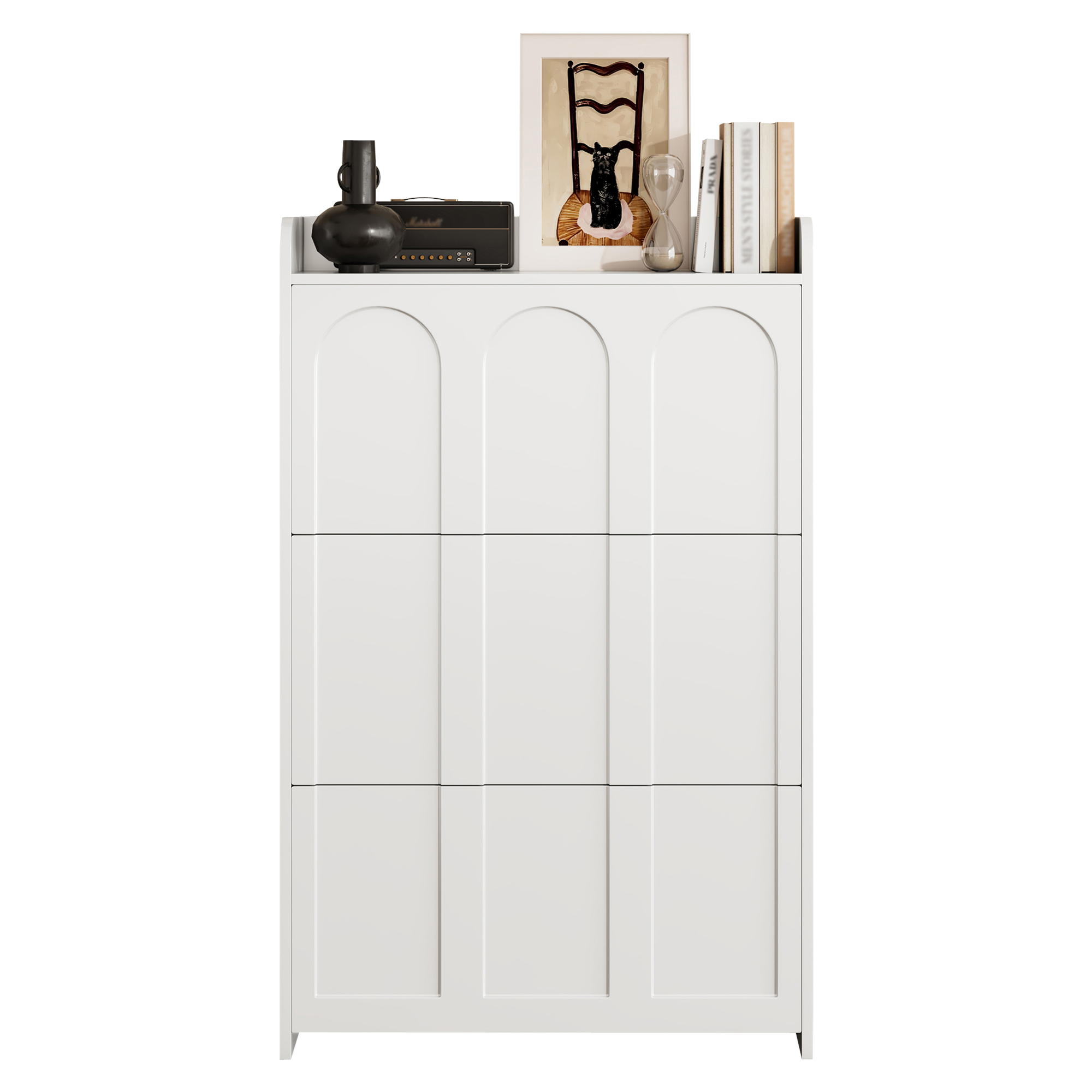 Elvmi Schuhschrank Mit 6 Verdeckten Fächern Und Schublade, Für Flur, Aus Mdf, 70 X 25 X 120 Cm, Weiß