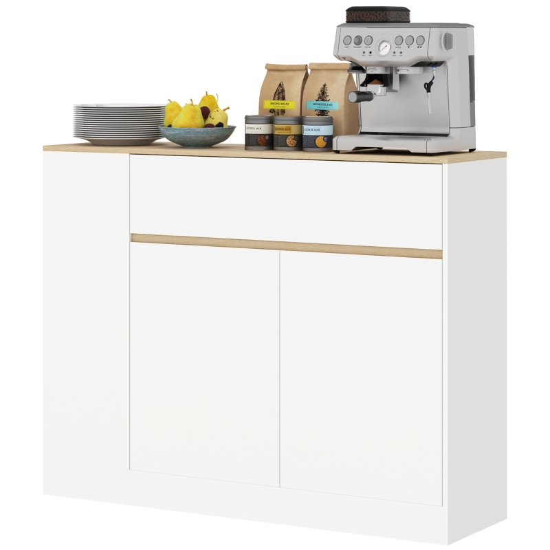 Elvmi Sideboard Mit 2 Türen, 1 Schublade, Verstellbaren Böden, Für Küche, Aus Holz, 105 X 30 X 81,5 Cm, Weiß