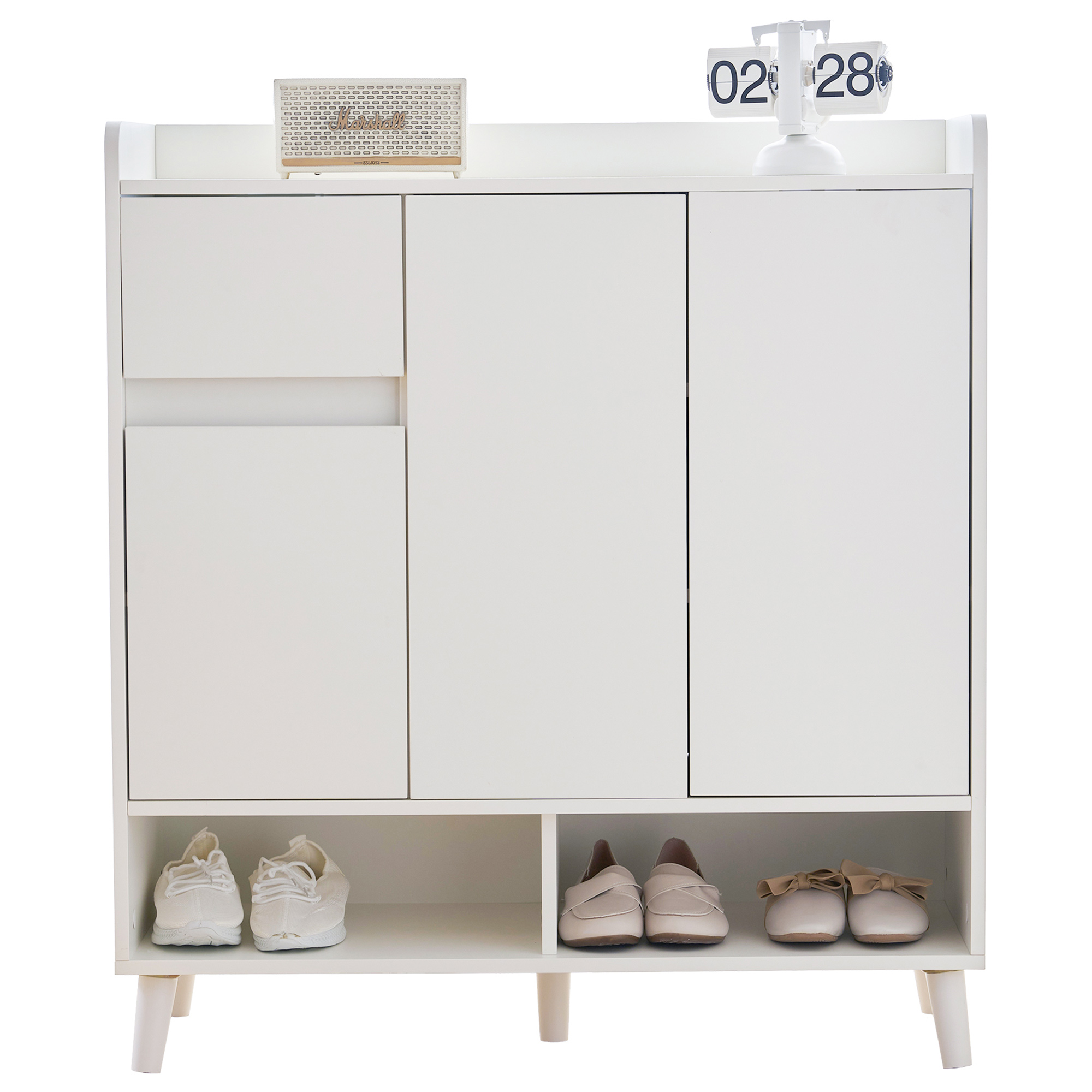 Elvmi Schuhschrank Mit Schubladen Und Verstellbaren Einlegeböden Für Flur, 90 X 35 X 99 Cm, Weiß