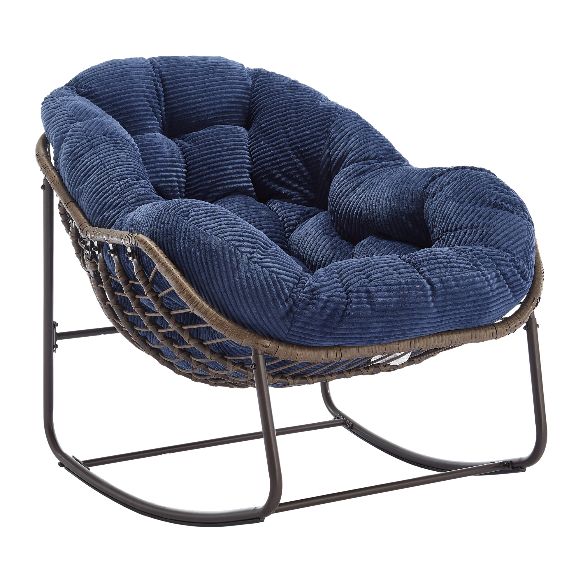 Elvmi Schaukelstuhl Aus Synthetischem Rattan Mit Gepolstertem Kissen Für Garten, Stahl Und Rattan, Marineblau