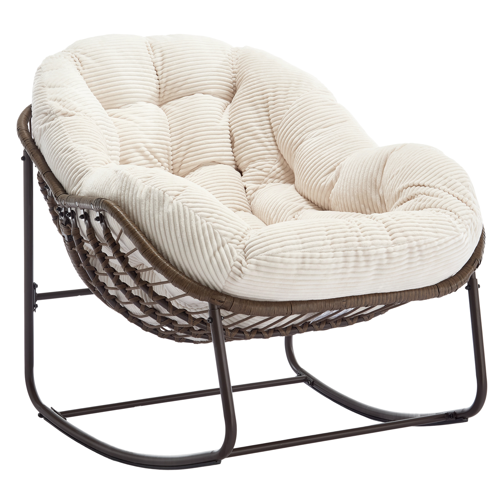 Elvmi Garten-schaukelstuhl Übergroß Mit Kissen, Ergonomischer Rückenlehne, Stahl Und Synthetischem Rattan In Weiß