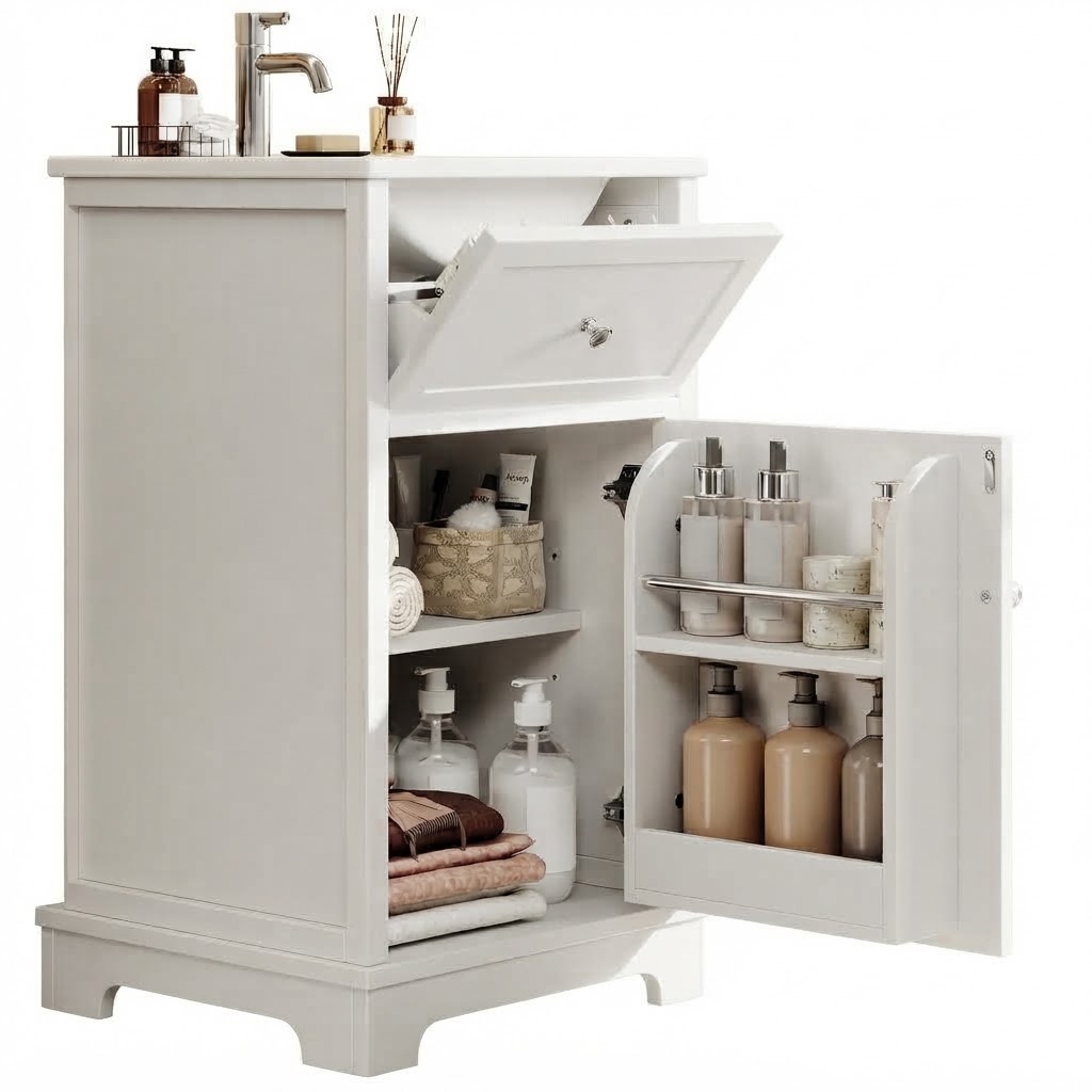 Elvmi Waschtischunterschrank Mit 1 Schublade, Tür, Verstellbarem Einlegeboden Und Waschbecken, Bad, Mdf, 51 X 46 X 87 Cm, Weiß