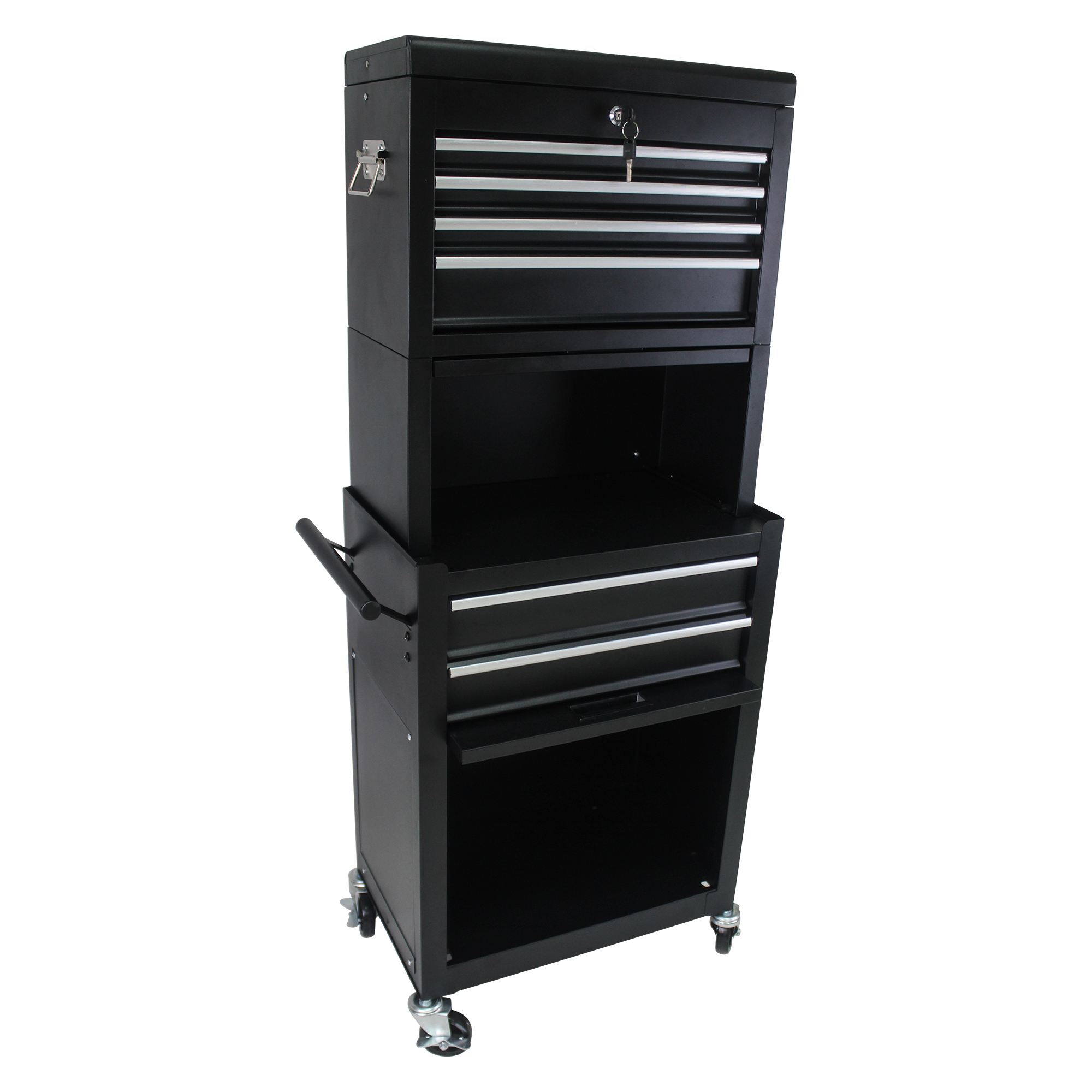 Elvmi Werkzeugwagen 6 Schubladen, 2 Falttüren, Rollen Mit Bremsen, Garage, Stahl Schwarz, 58.3 X 37.5 X 71.8 Cm
