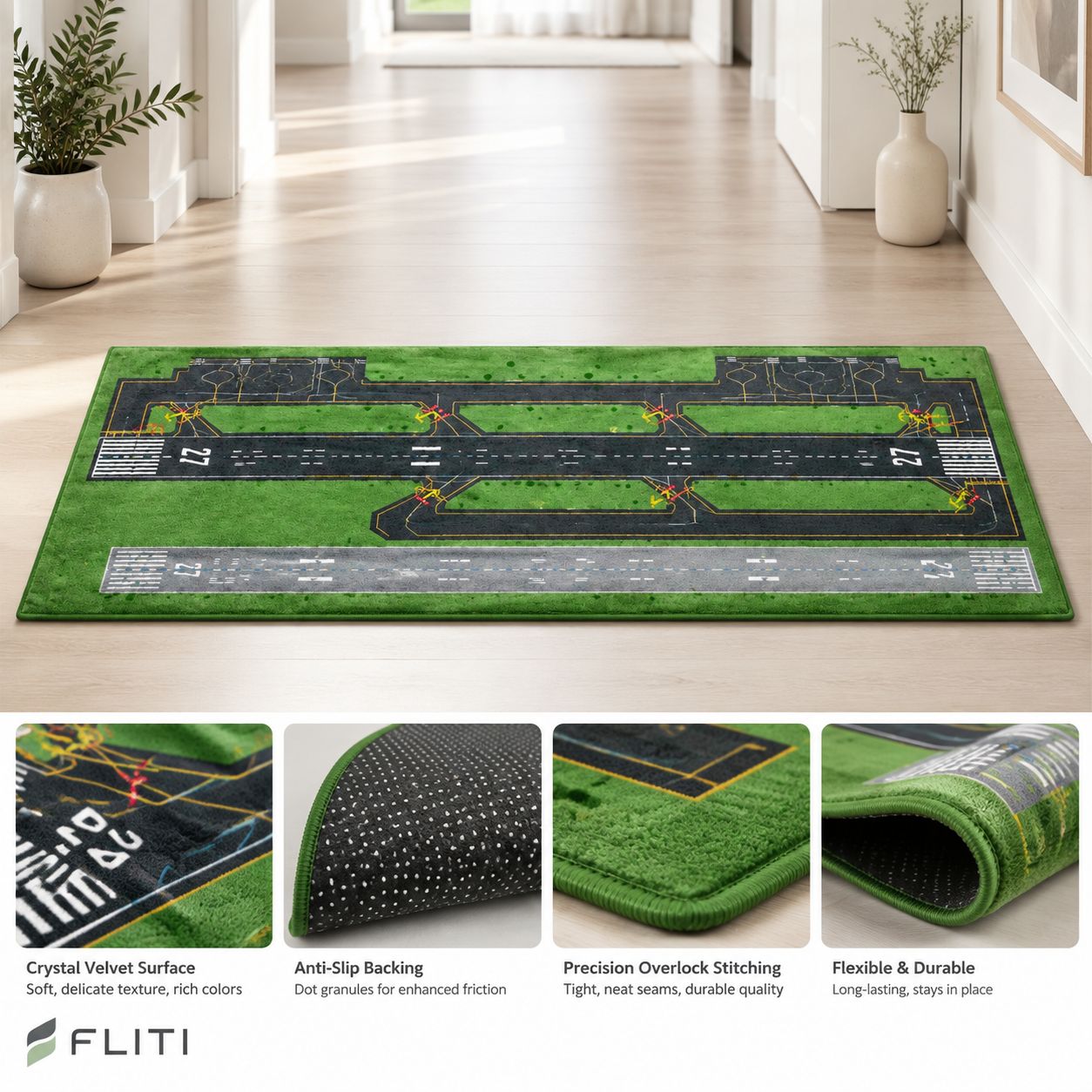 Fliti Rechteckiger Kristall-samt-teppich, Rutschfest, 40 X 120 Cm, Flur, Villa
