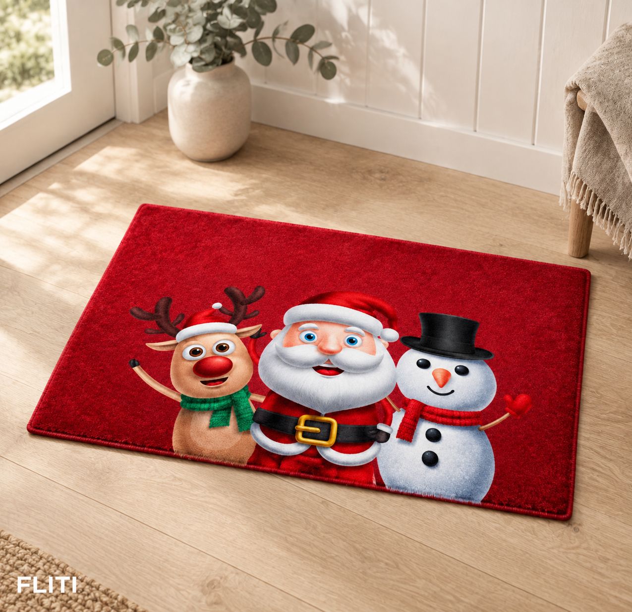 Fliti Weihnachtsfußmatte, Saugfähig, Rutschfest, Weihnachtsmann, Schneemann, Hirsch, Kristallvelours, 40 X 60 Cm
