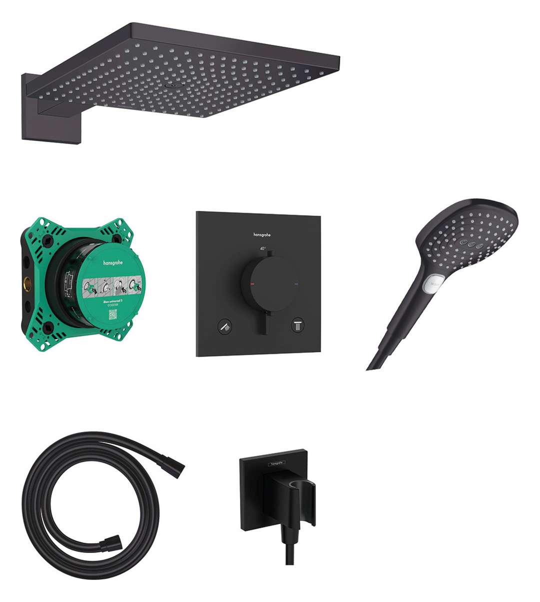 Hansgrohe Raindance E - Brauseset Mit Unterputz-thermostat, Mit Einbaukörper, 30x30 Cm, 3 Strahlarten, Schwarz Matt 24623670