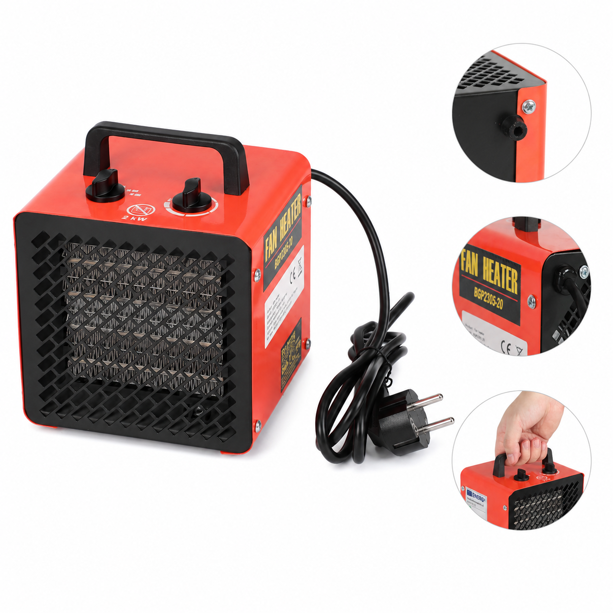 Jiubiaz 3000w Elektroheizer Heizlüfter, 2 Heizstufen + Kaltluft, Thermostat, Werkstatt Garage, Rot