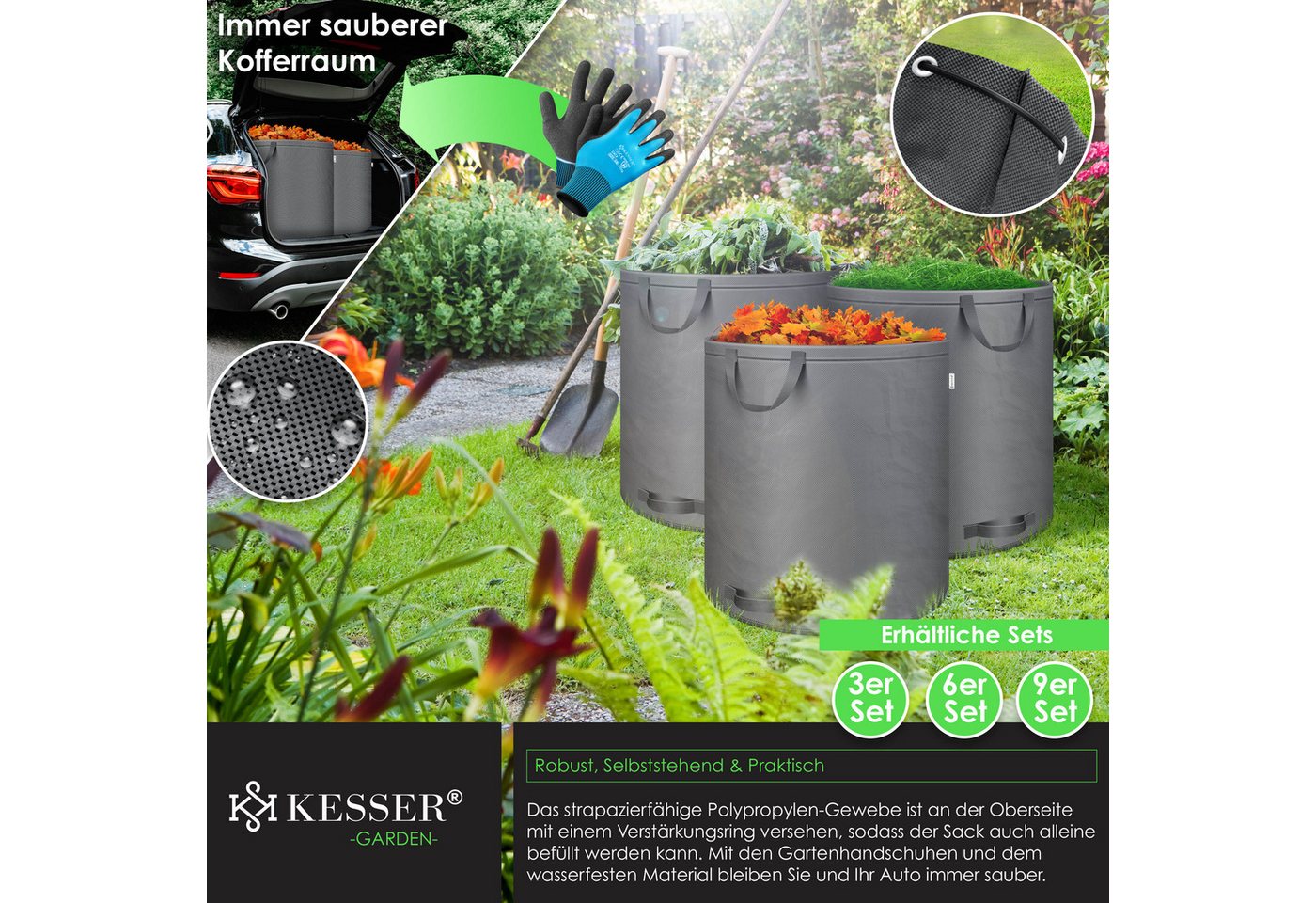 Kesser® Gartensack Set, Selbststehend, Faltbar - 3x 272 L, Anthrazit Bild 2