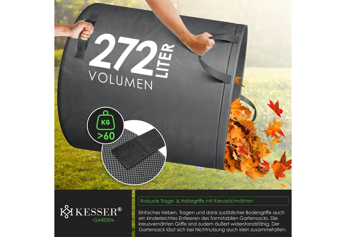 Kesser® Gartensack Set, Selbststehend, Faltbar - 3x 272 L, Anthrazit Bild 4