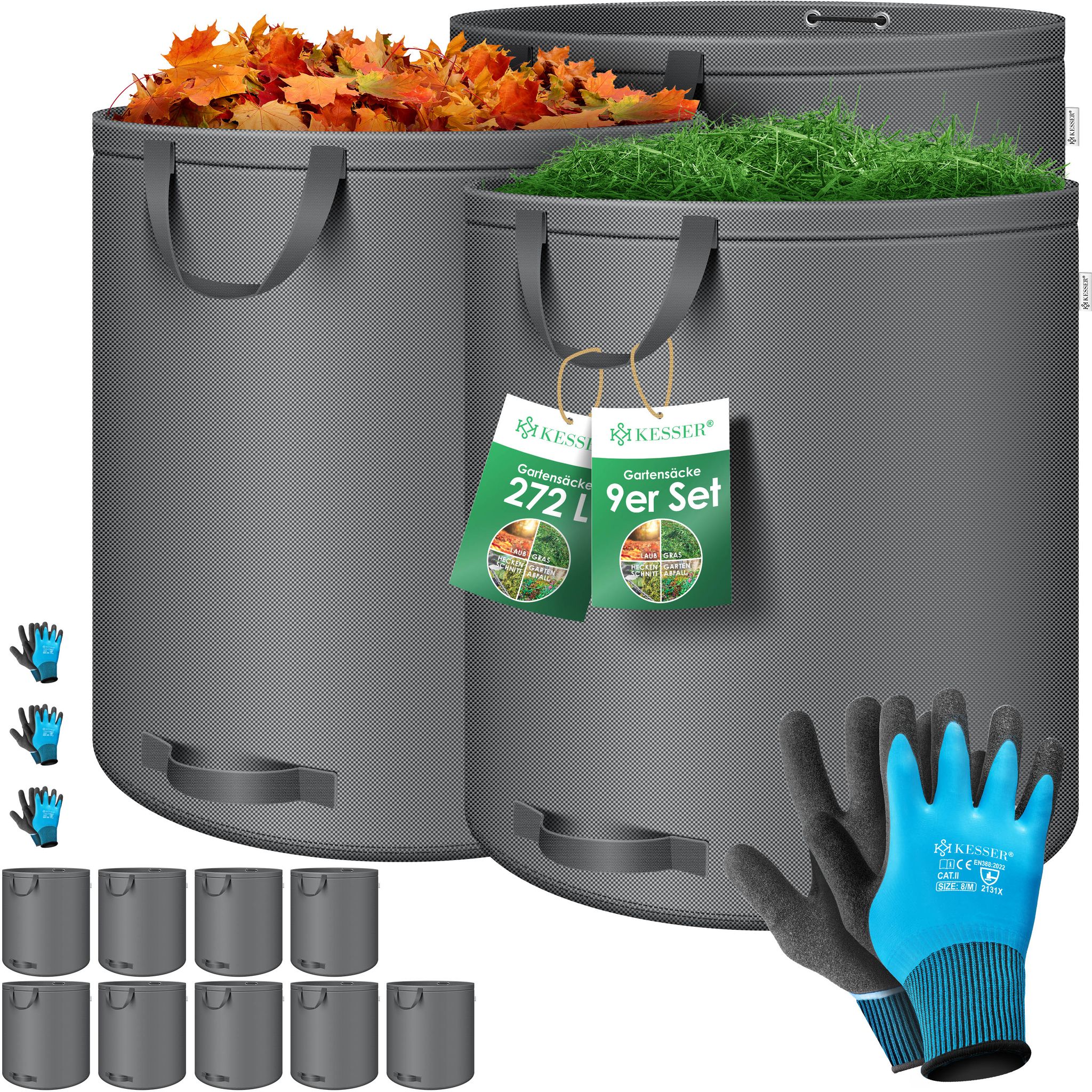 Kesser® Gartensack Set, Selbststehend, Faltbar - 9x 272 L, Anthrazit