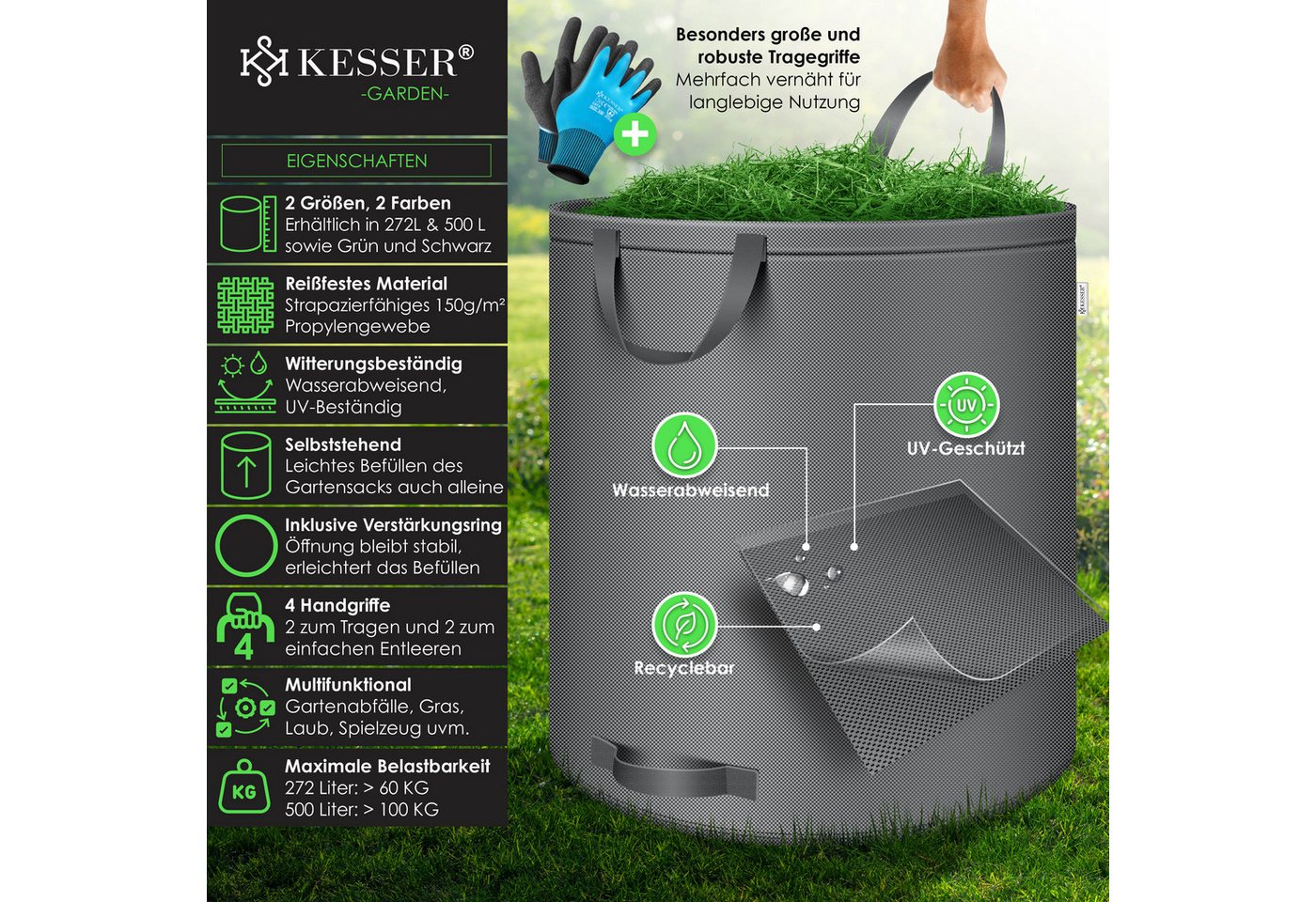 Kesser® Gartensack Set, Selbststehend, Faltbar - 6x 272 L, Anthrazit Bild 4