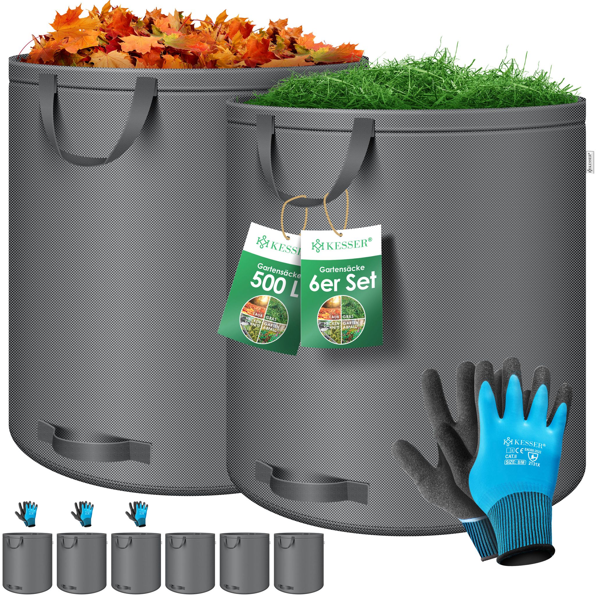 Kesser® Gartensack Set, Selbststehend, Faltbar - 6x 500 L, Anthrazit