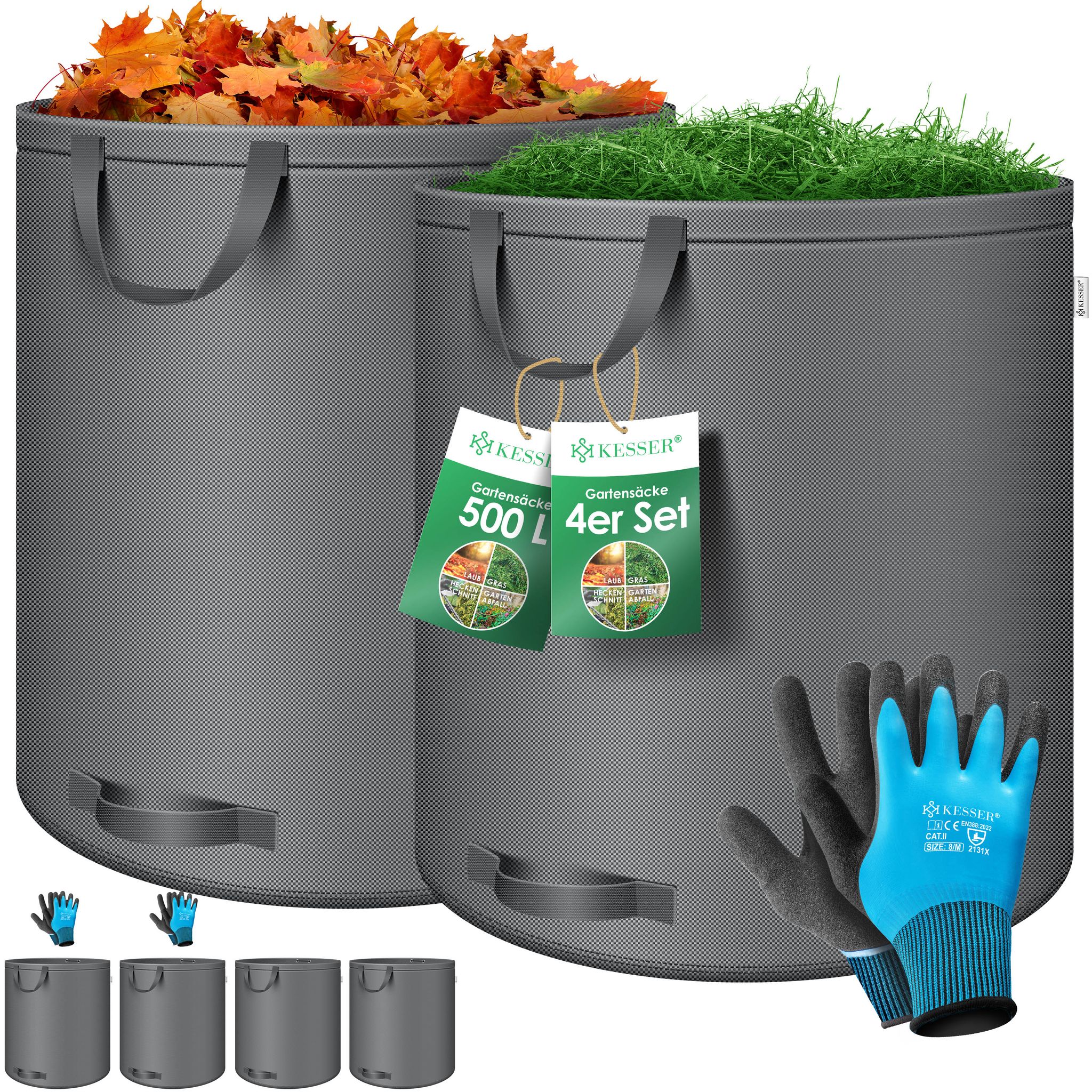 Kesser® Gartensack Set, Selbststehend, Faltbar - 4x 500 L, Anthrazit