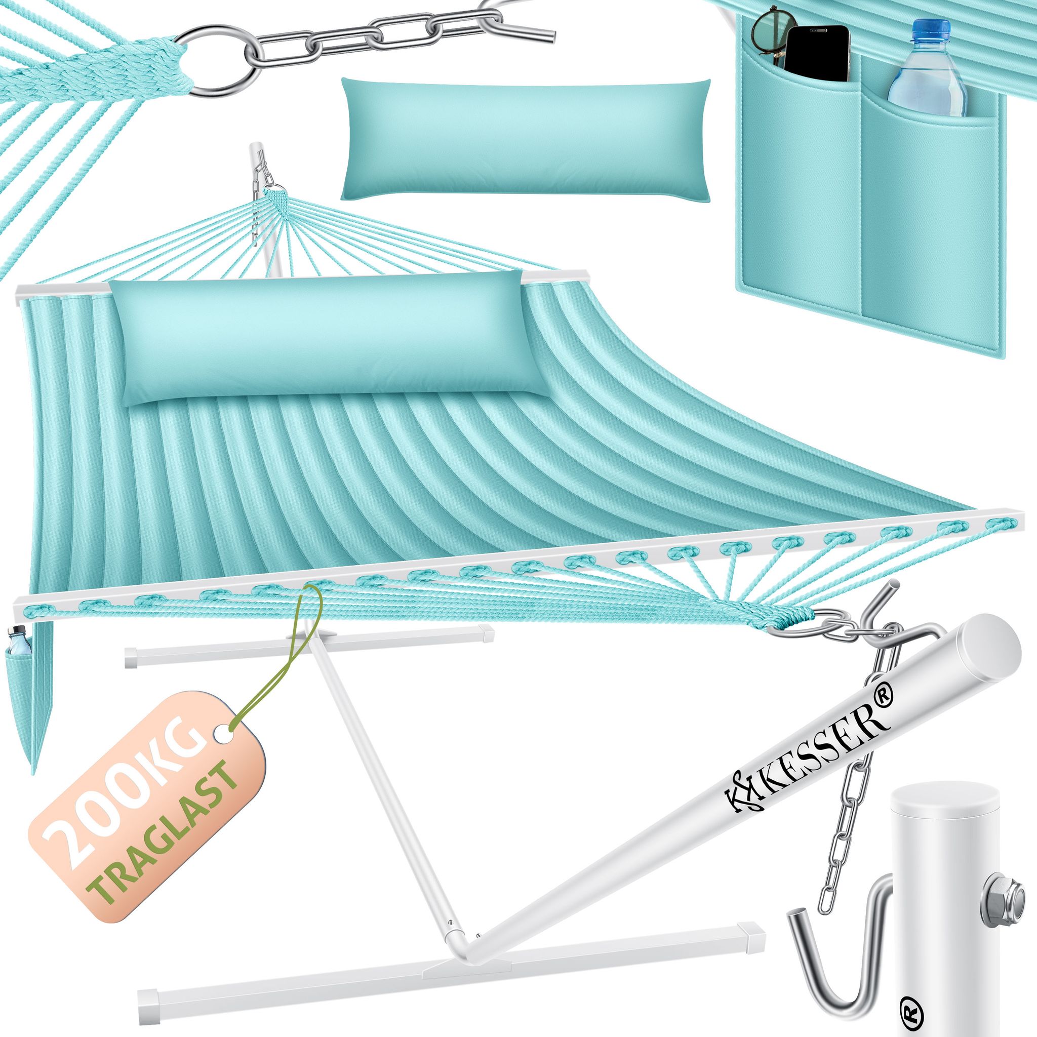 Kesser® Hängematte Mit Gestell, Doppelhängematte - Grau / Blau