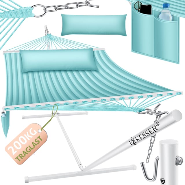 Kesser® Hängematte Mit Gestell, Doppelhängematte - Grau / Blau