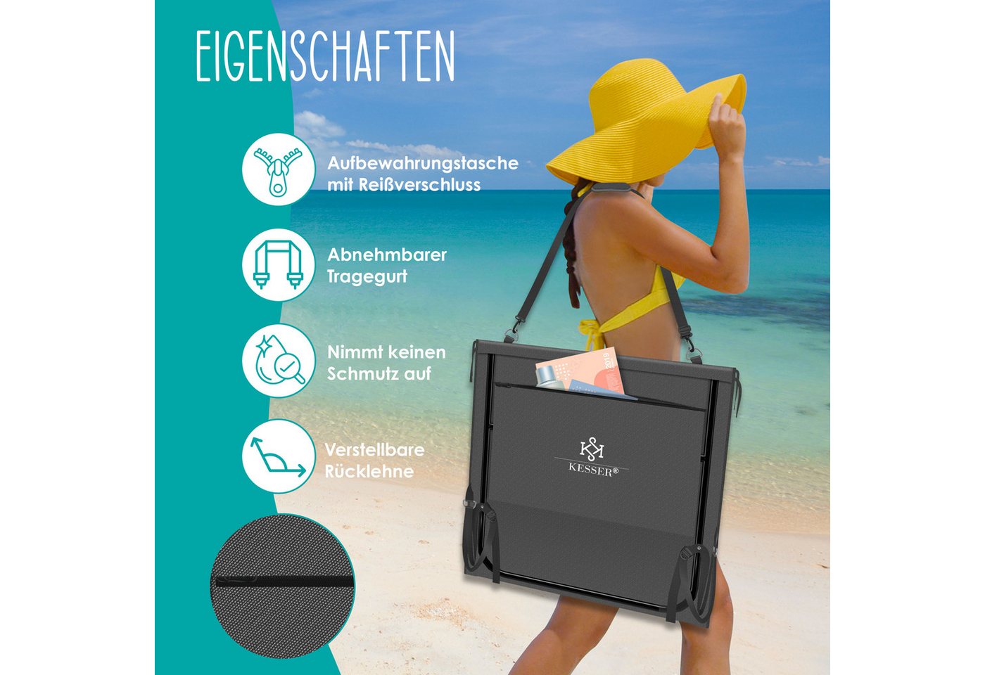 Kesser® Sonnenliege Klappbar, Bis 200 Kg, Verstellbar - 2er Set, Anthrazit Bild 4