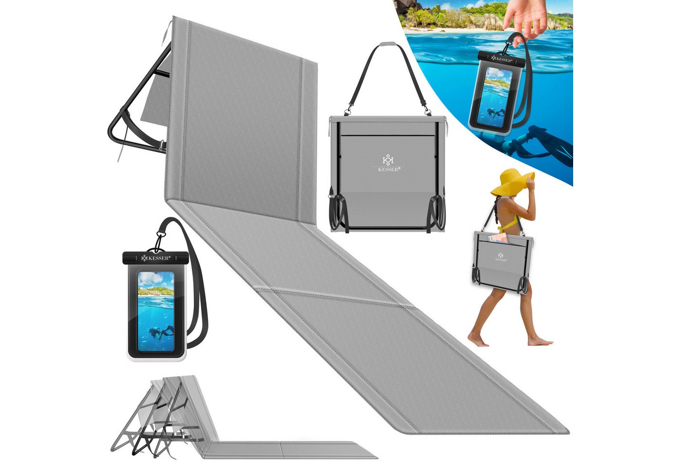 Kesser® Sonnenliege Klappbar, Bis 200 Kg, Verstellbar - 1er, Grau Bild 2