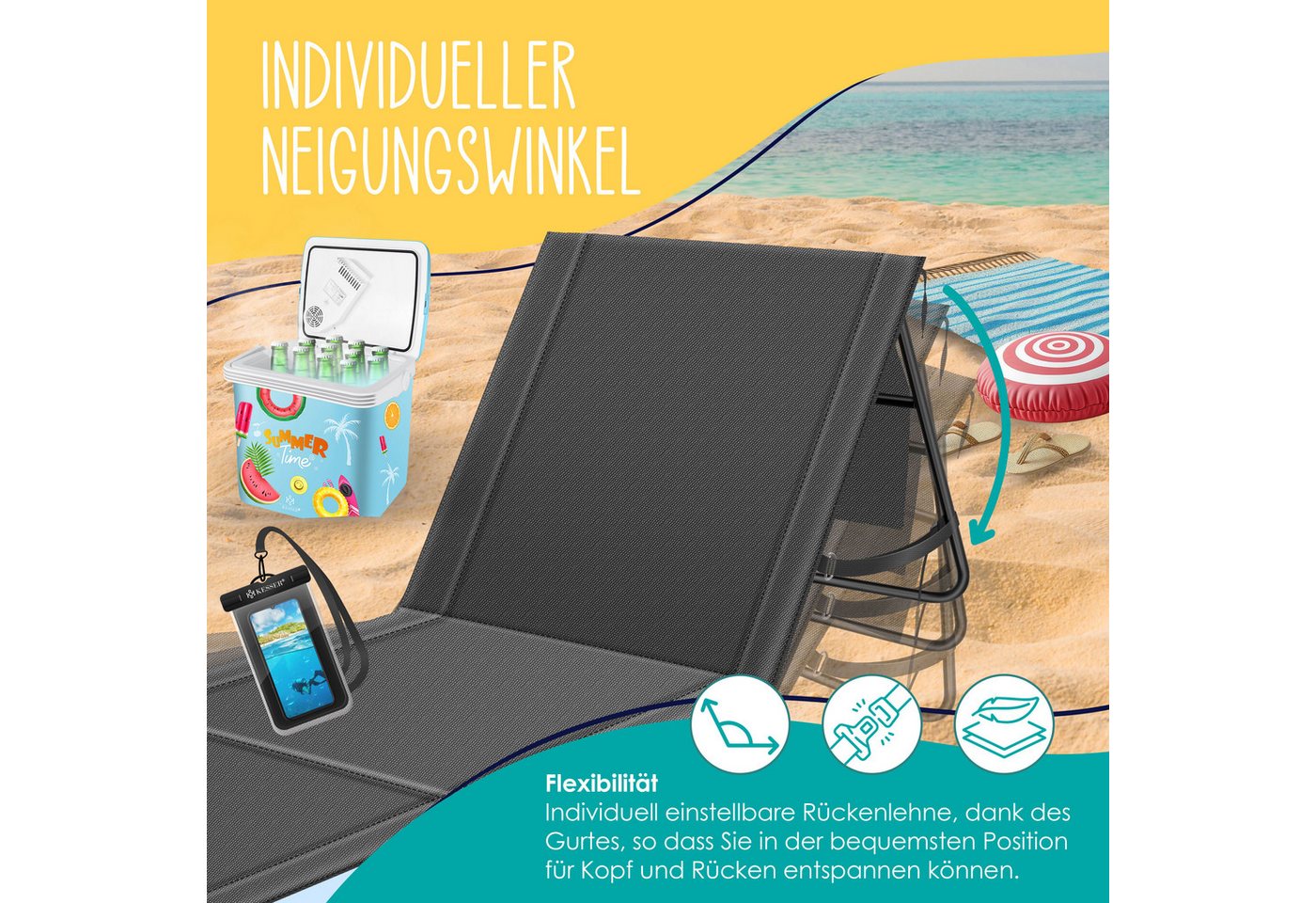 Kesser® Sonnenliege Klappbar, Bis 200 Kg, Verstellbar - 1er, Anthrazit Bild 3