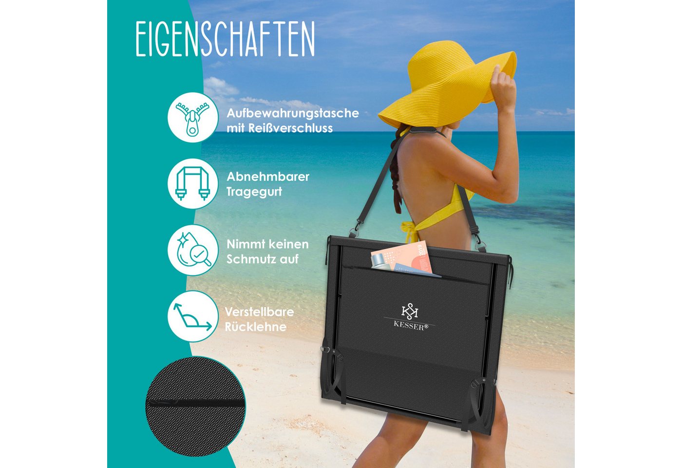 Kesser® Sonnenliege Klappbar, Bis 200 Kg, Verstellbar - 2er Set, Schwarz Bild 2
