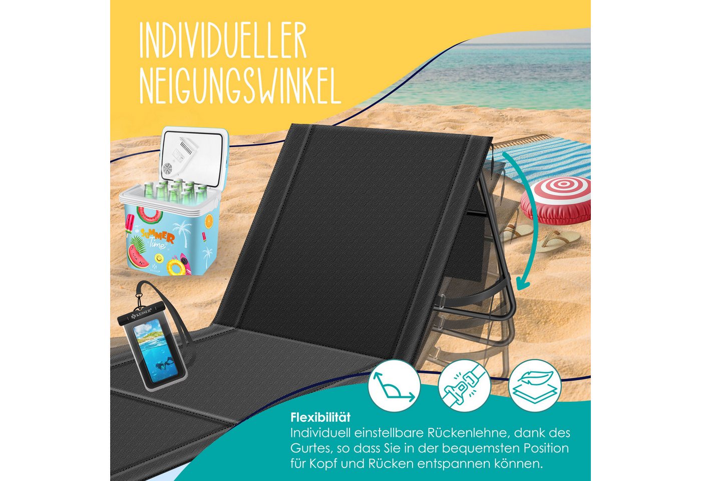 Kesser® Sonnenliege Klappbar, Bis 200 Kg, Verstellbar - 2er Set, Schwarz Bild 3
