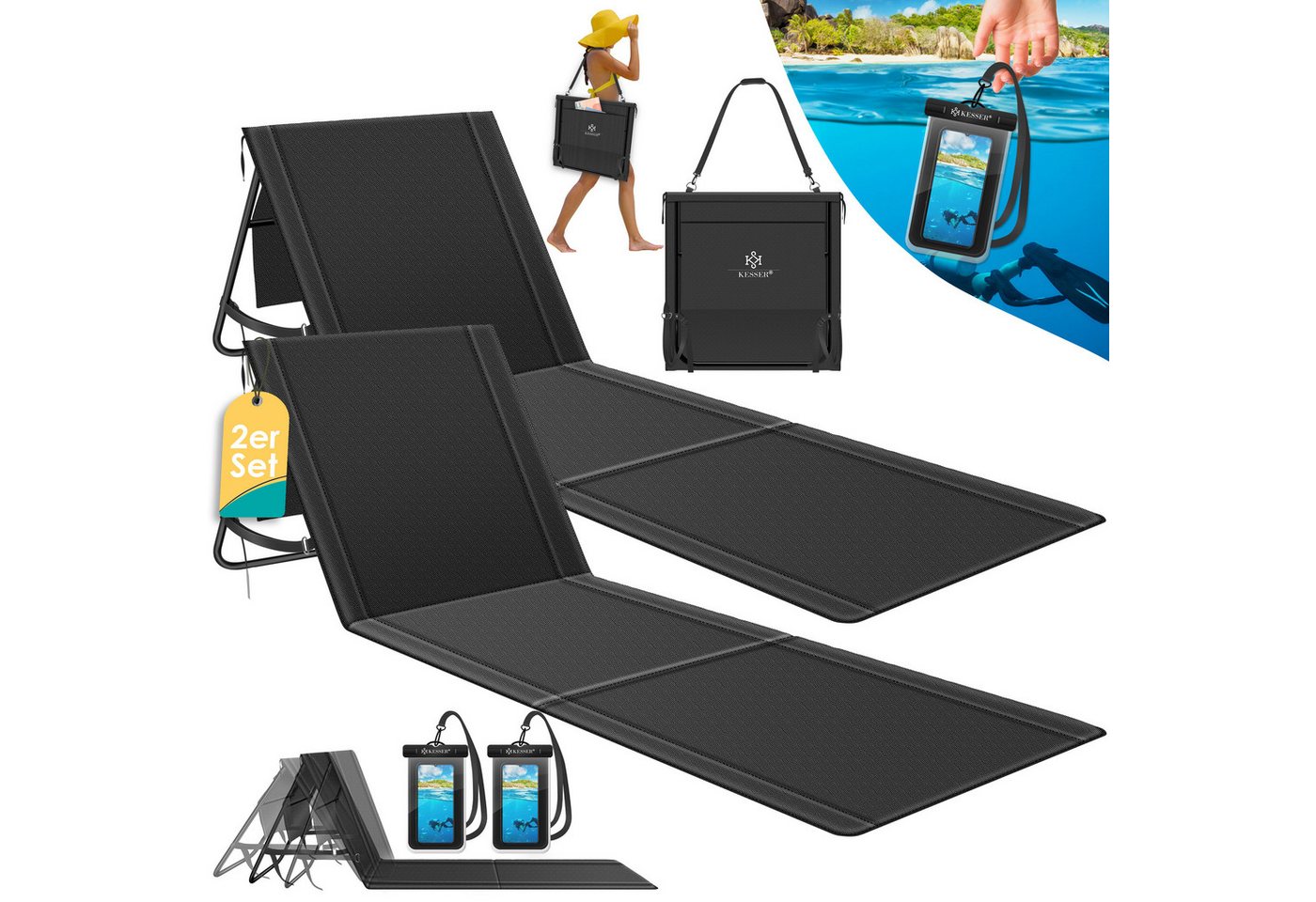 Kesser® Sonnenliege Klappbar, Bis 200 Kg, Verstellbar - 2er Set, Schwarz Bild 4
