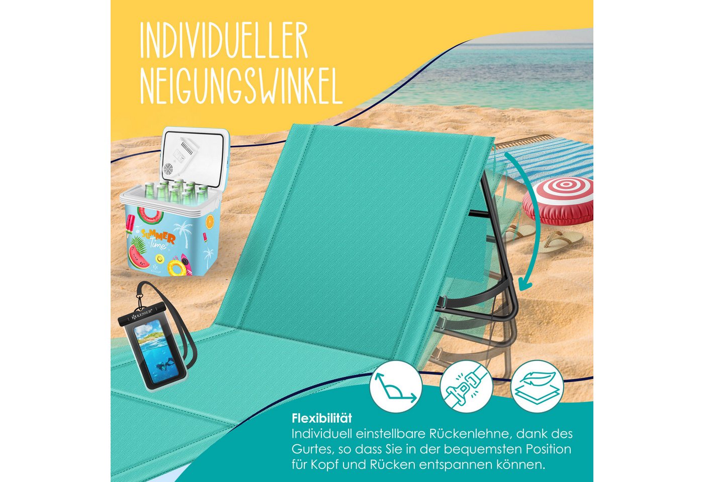 Kesser® Sonnenliege Klappbar, Bis 200 Kg, Verstellbar - 2er Set, Blau Bild 3
