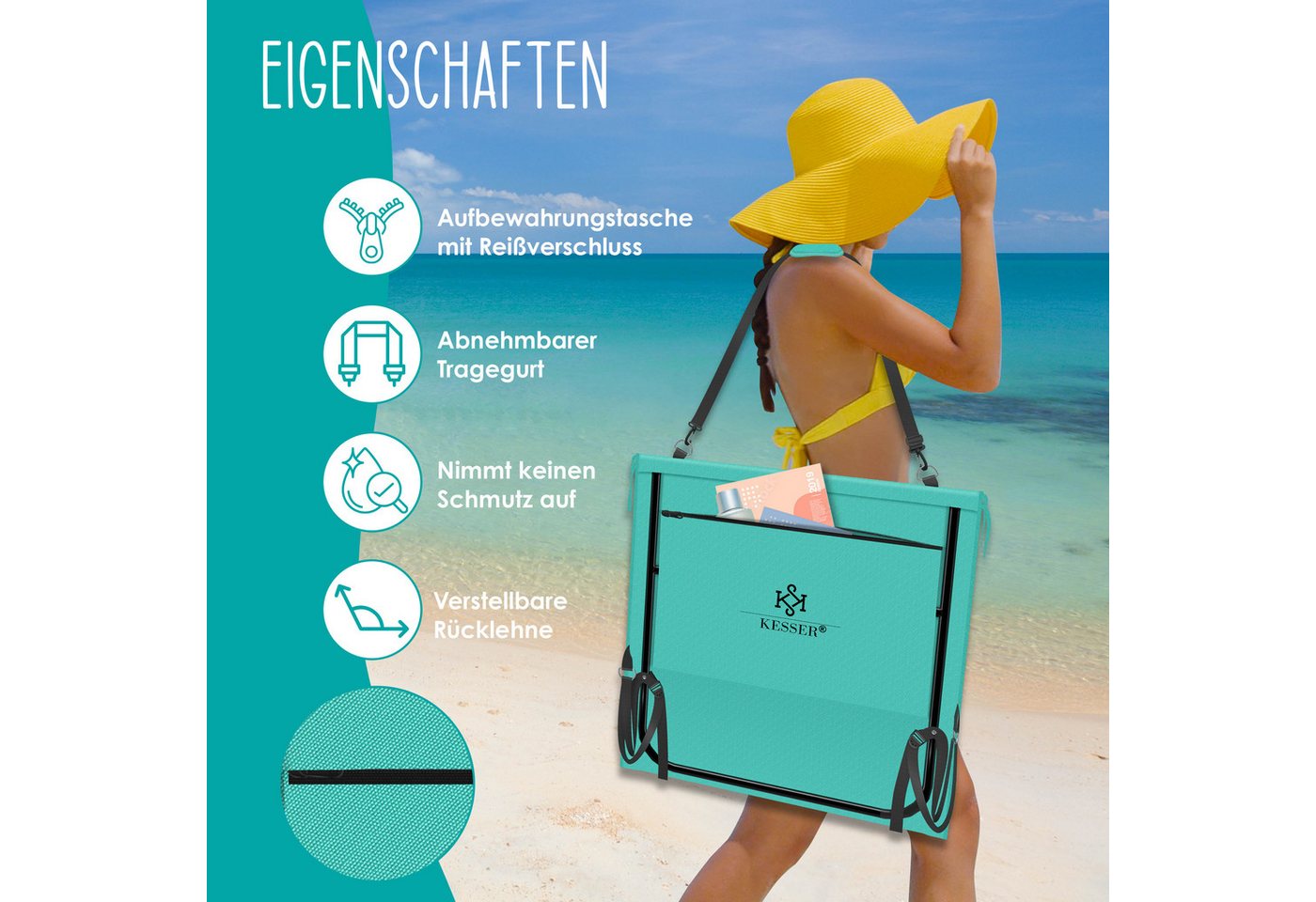 Kesser® Sonnenliege Klappbar, Bis 200 Kg, Verstellbar - 2er Set, Blau Bild 4