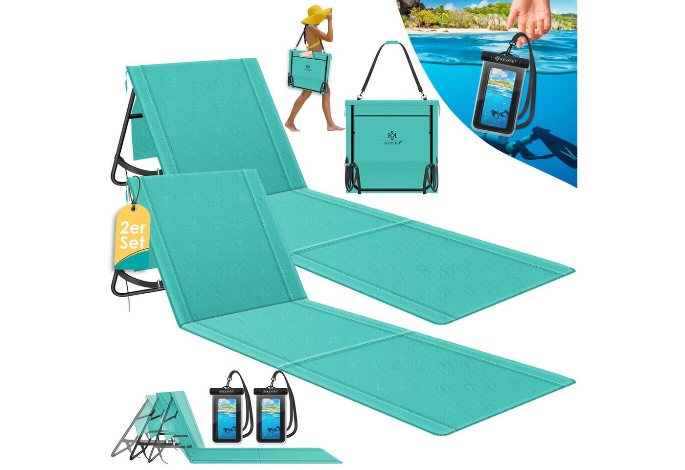 Kesser® Sonnenliege Klappbar, Bis 200 Kg, Verstellbar - 2er Set, Blau Bild 5