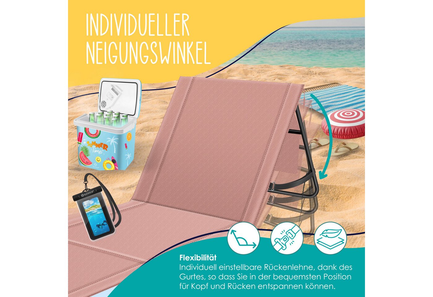 Kesser® Sonnenliege Klappbar, Bis 200 Kg, Verstellbar - 2er Set, Rosa Bild 2