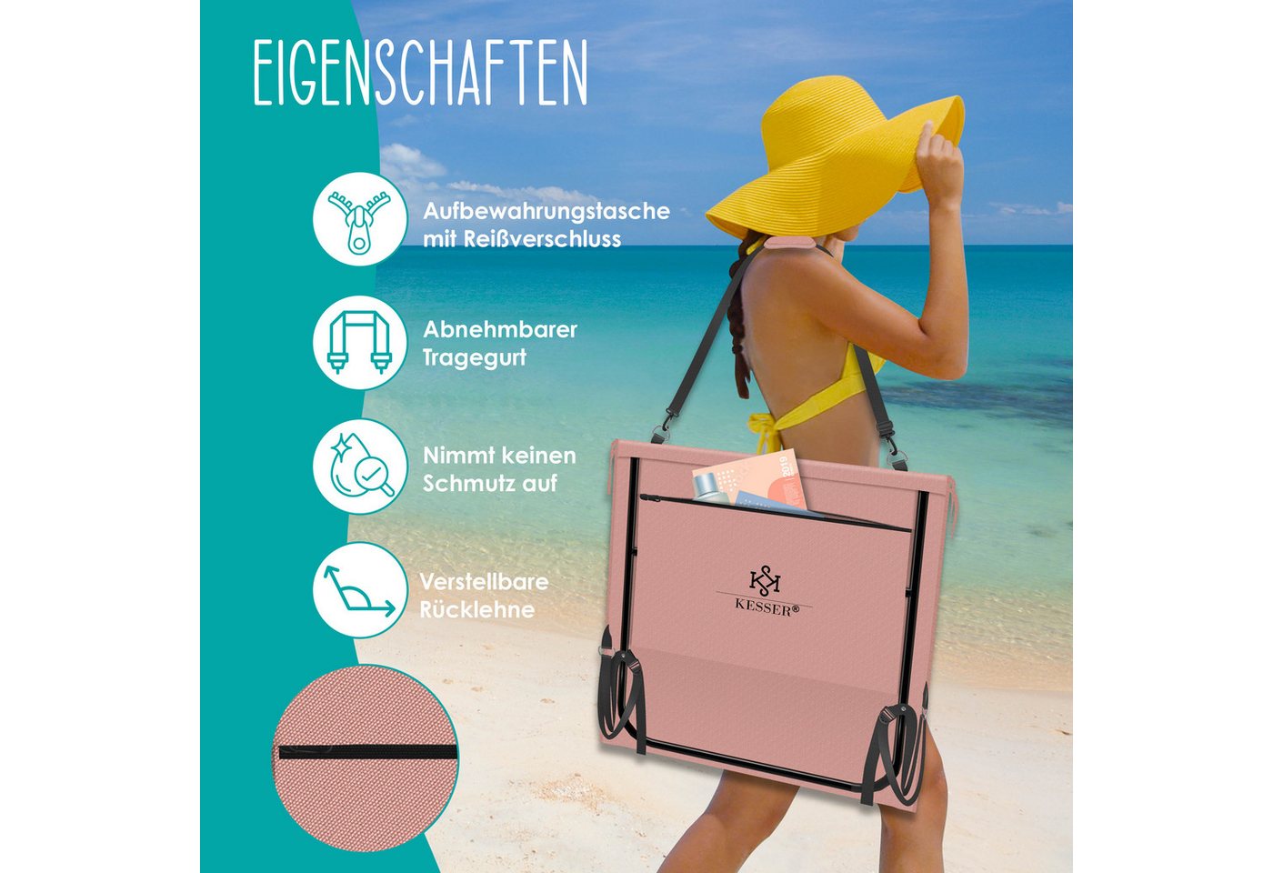 Kesser® Sonnenliege Klappbar, Bis 200 Kg, Verstellbar - 2er Set, Rosa Bild 3