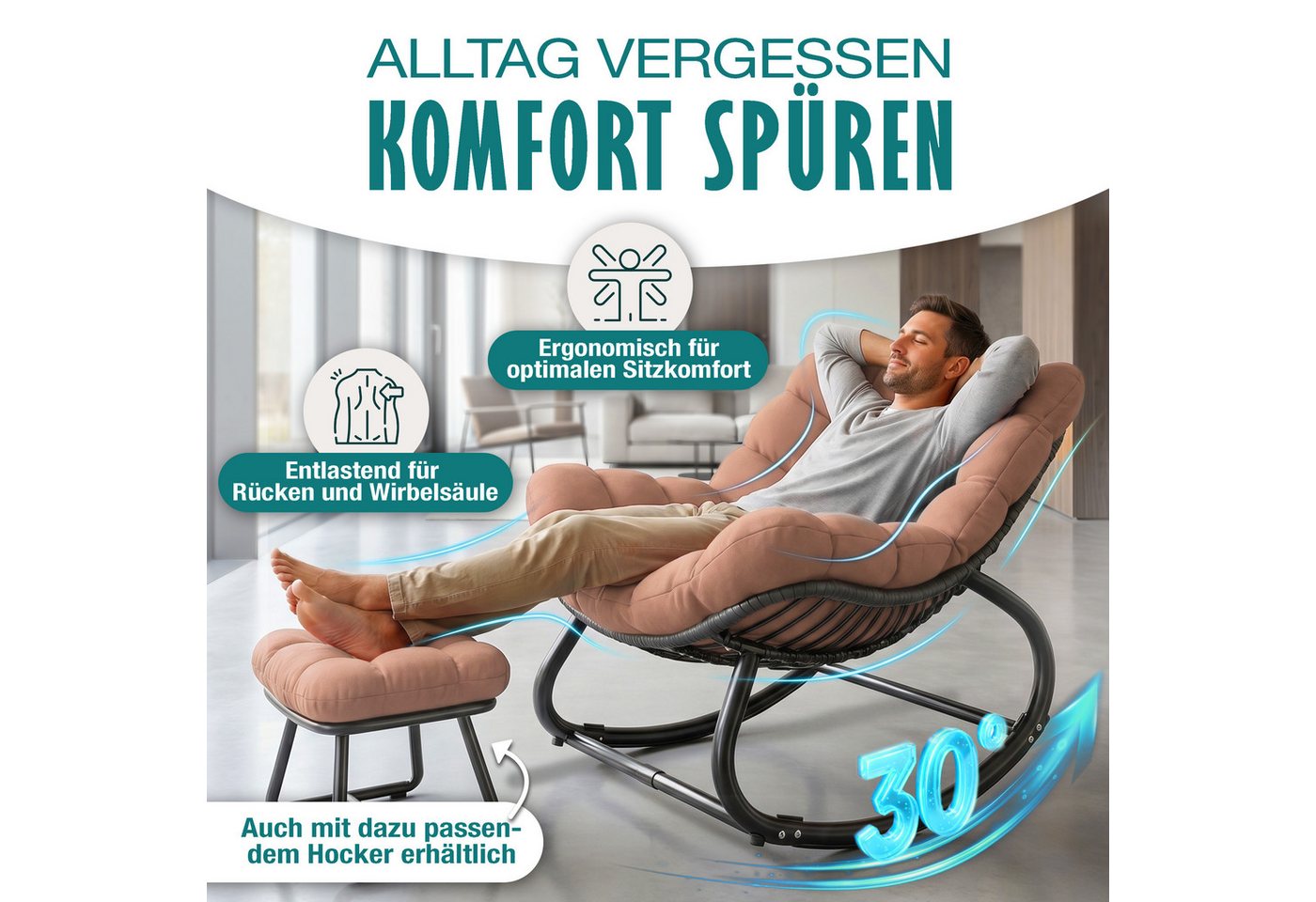 Kesser® Schaukelstuhl Indoor/outdoor, Bis 120 Kg - Xxl Chillexer, Taupe