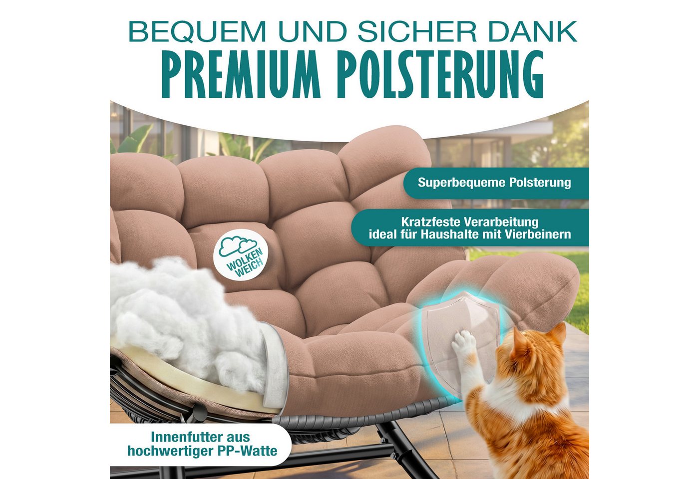 Kesser® Schaukelstuhl Indoor/outdoor, Bis 120 Kg - Xxl Chillexer, Taupe Bild 3