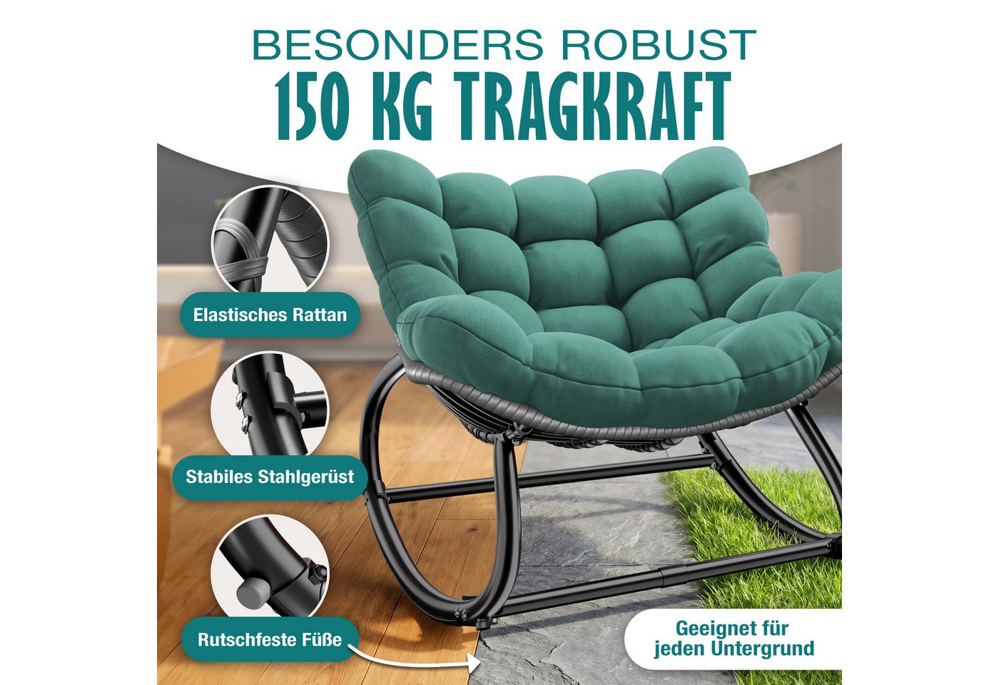Kesser® Schaukelstuhl Indoor/outdoor, Bis 120 Kg - Xxl Chillexer, Grün