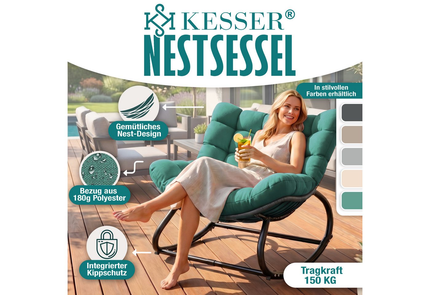 Kesser® Schaukelstuhl Indoor/outdoor, Bis 120 Kg - Xxl Chillexer, Grün Bild 4