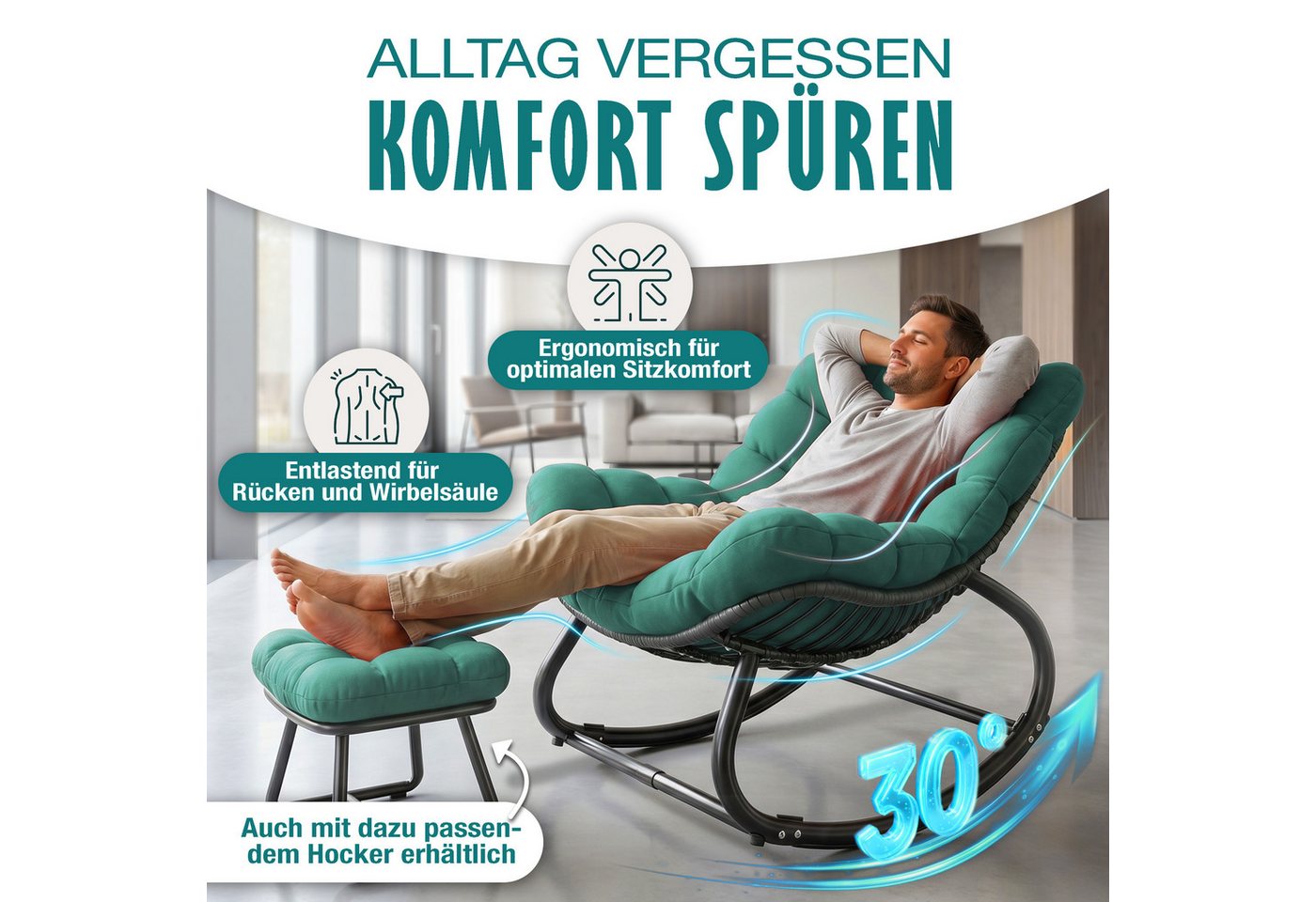 Kesser® Schaukelstuhl Indoor/outdoor, Bis 120 Kg - Xxl Chillexer, Grün Bild 5