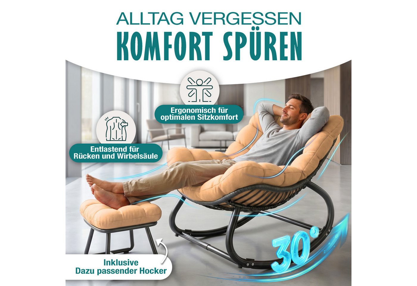 Kesser® Schaukelstuhl Indoor/outdoor, Bis 120 Kg - Xxl Chillexer Pro, Beige
